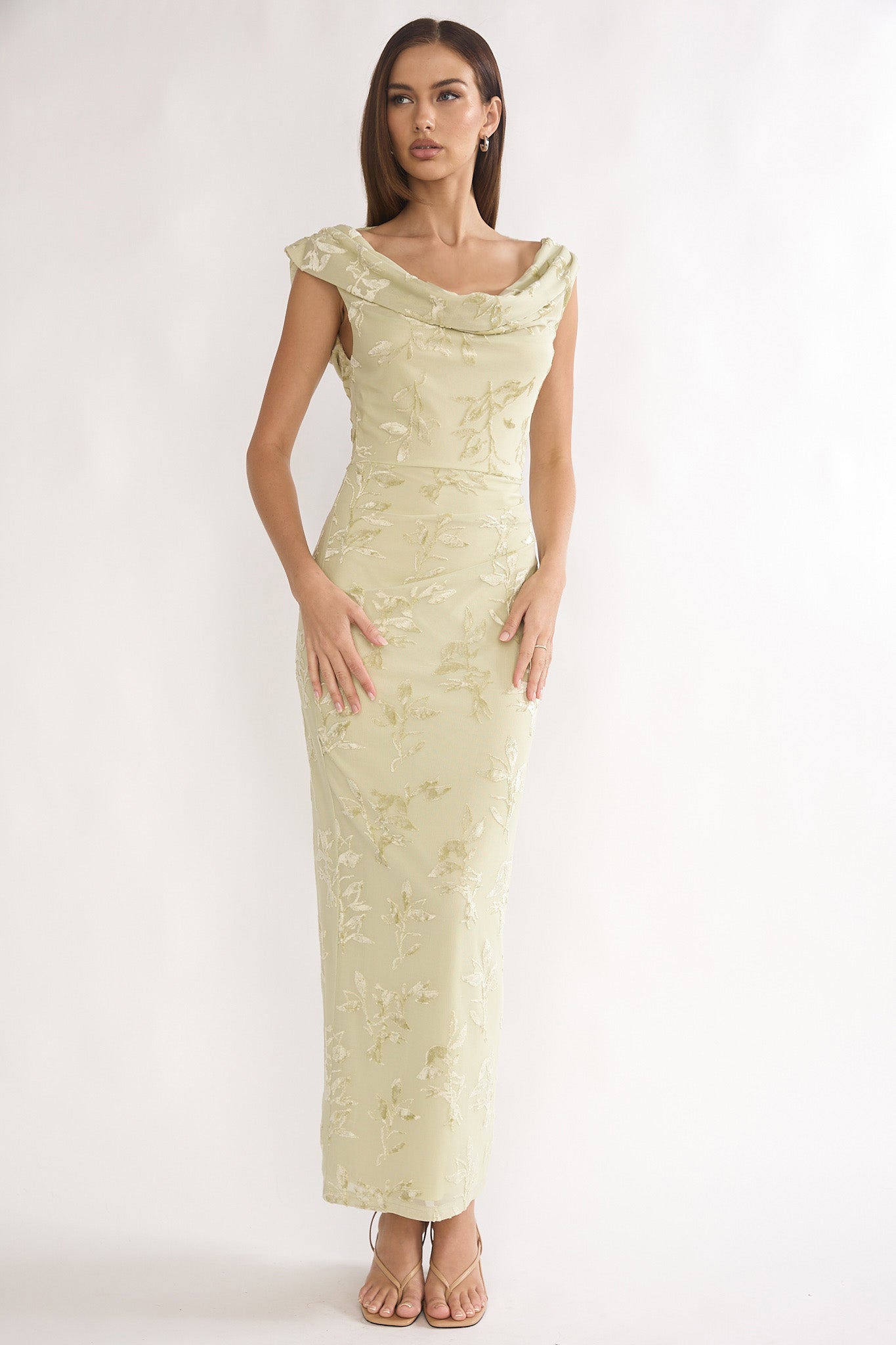 Evermore Cowl Neck Maxi Dress Floral Sage by Selfie Leslie