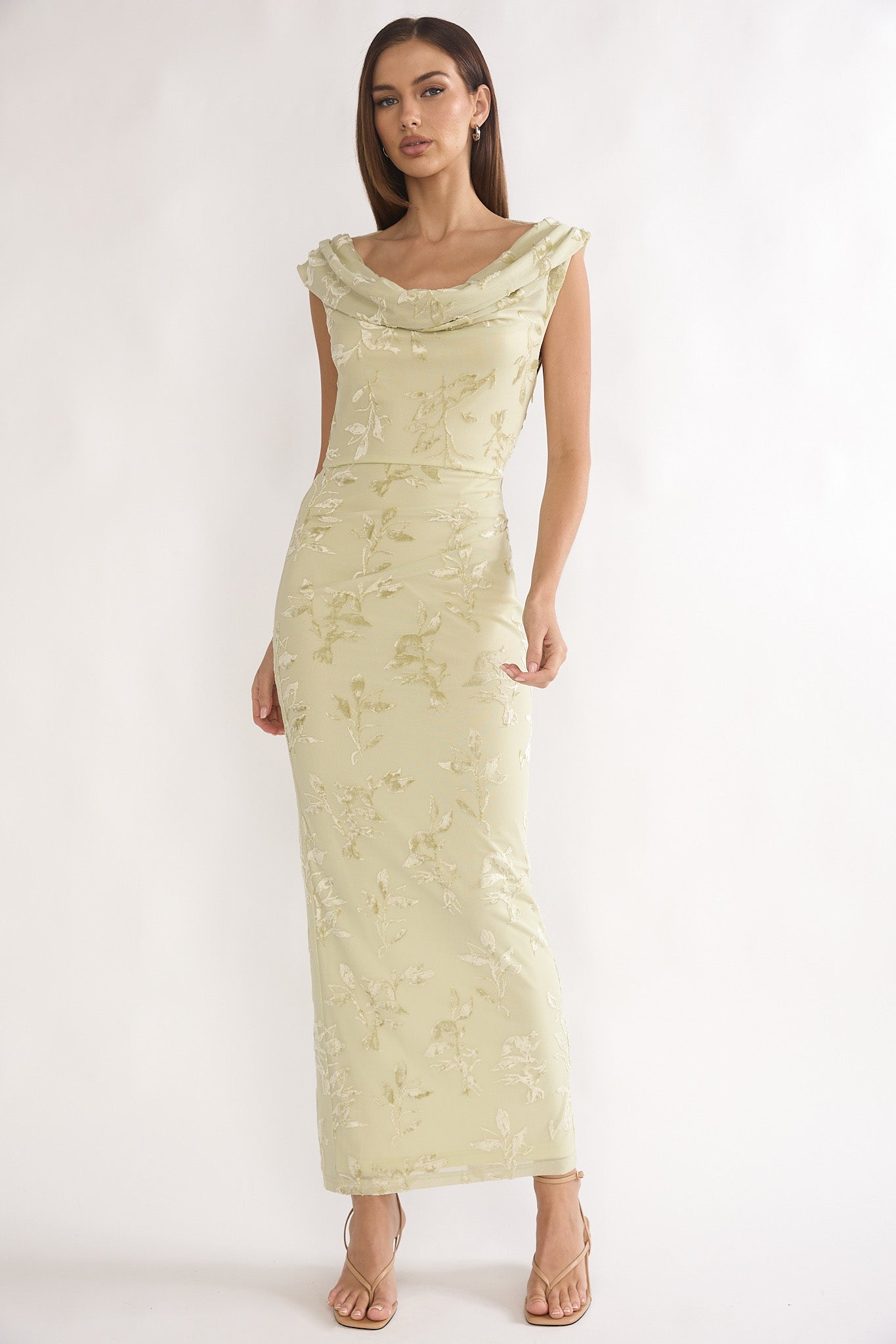 Evermore Cowl Neck Maxi Dress Floral Sage by Selfie Leslie
