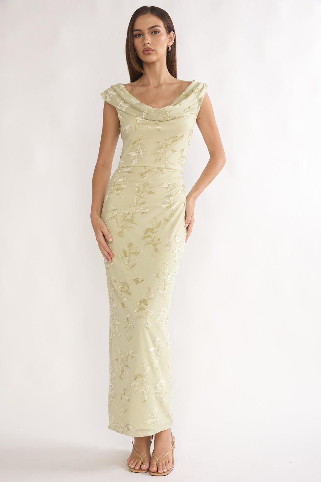 Evermore Cowl Neck Maxi Dress Floral Sage by Selfie Leslie