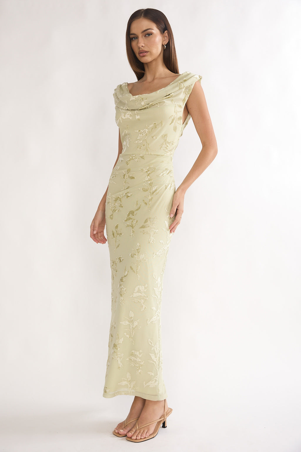Evermore Cowl Neck Maxi Dress Floral Sage by Selfie Leslie