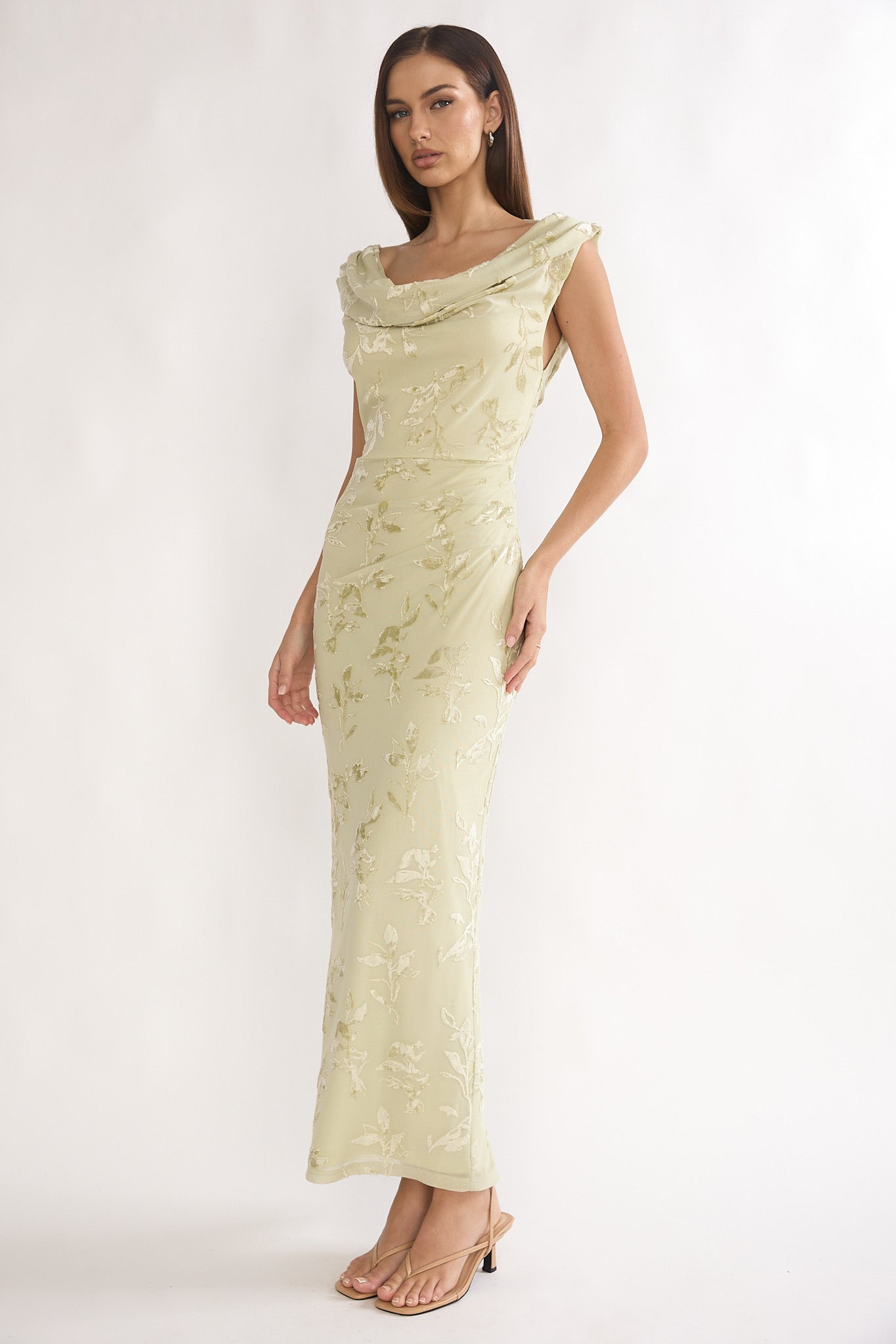 Evermore Cowl Neck Maxi Dress Floral Sage by Selfie Leslie
