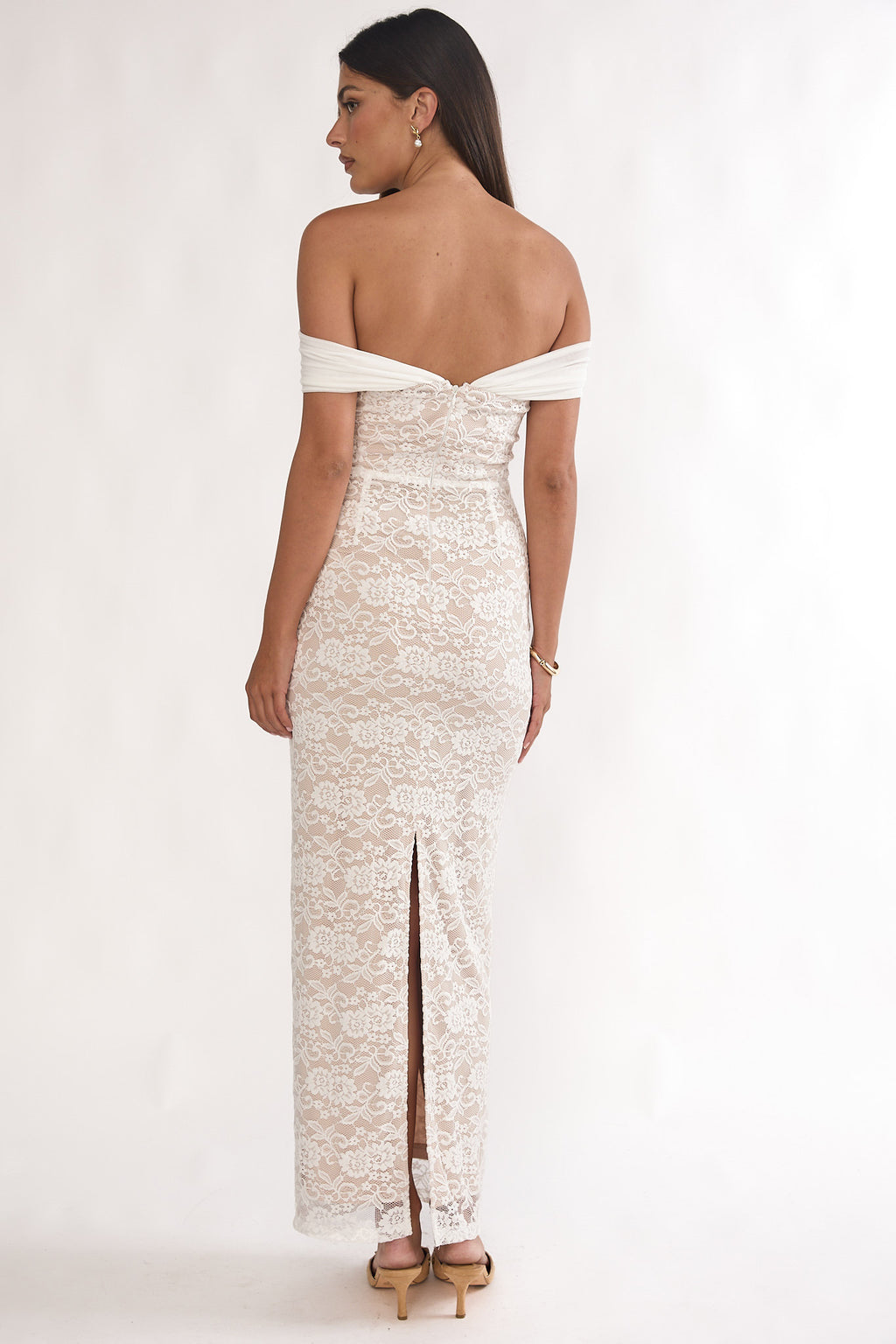 Jewelene Off-Shoulder Maxi Dress Lace White by Selfie Leslie