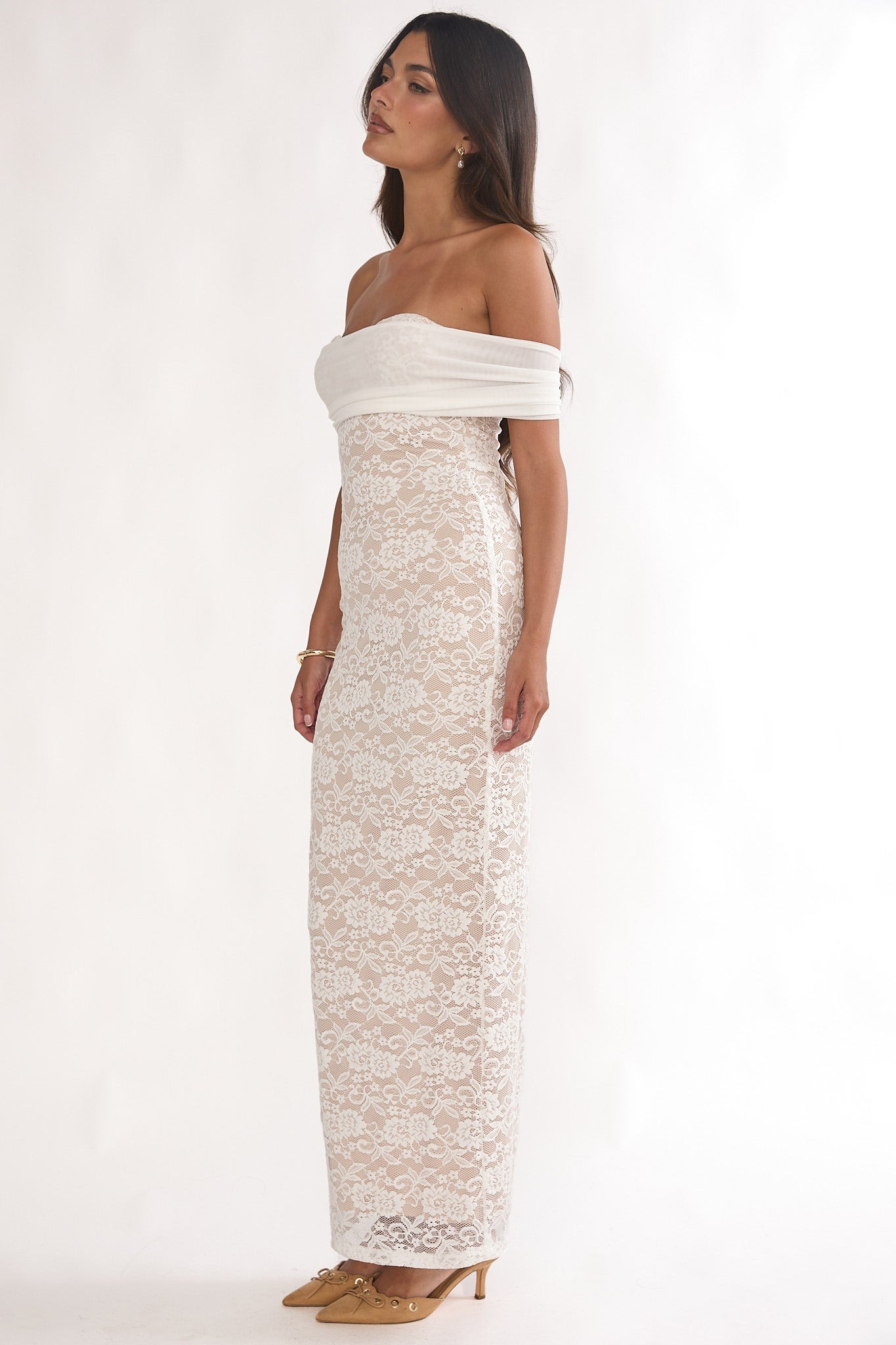 Jewelene Off-Shoulder Maxi Dress Lace White by Selfie Leslie