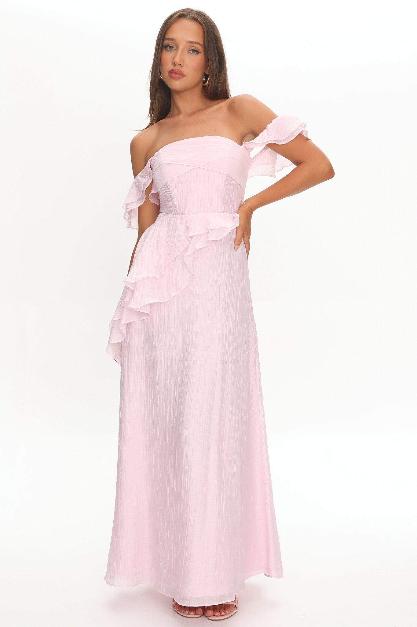 Natale Off-Shoulder Ruffle Maxi Dress Pink Natale Off-Shoulder Ruffle Maxi Dress Pink