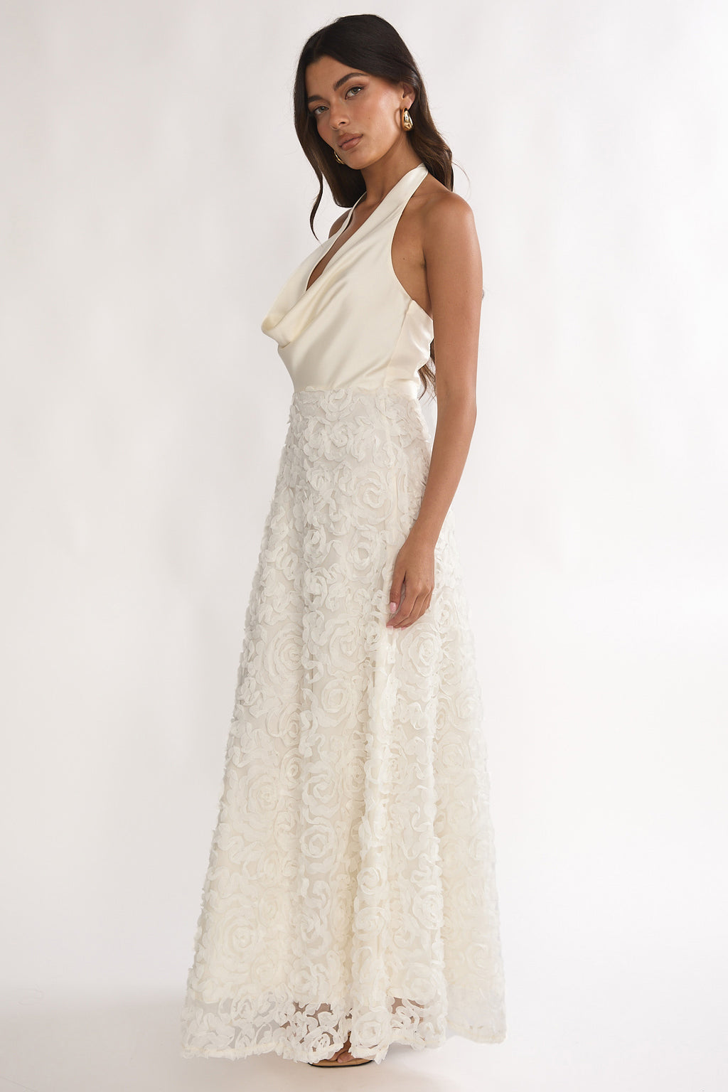 la rochette embellished bandeau cowl neck maxi dress in ivory One of our amazing designers talks us through the La Rochette dress, modelled by @ameliamarni , @ameliamarni wears a UK 4/ US 0