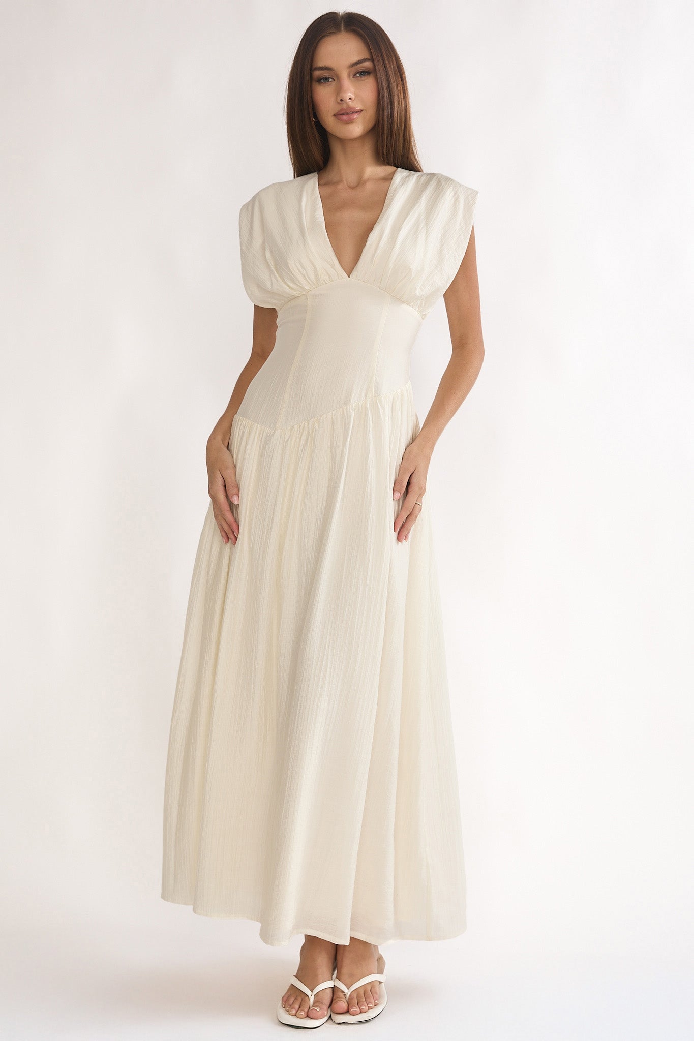 Danicka Asymmetric Waist Maxi Dress Cream by Selfie Leslie