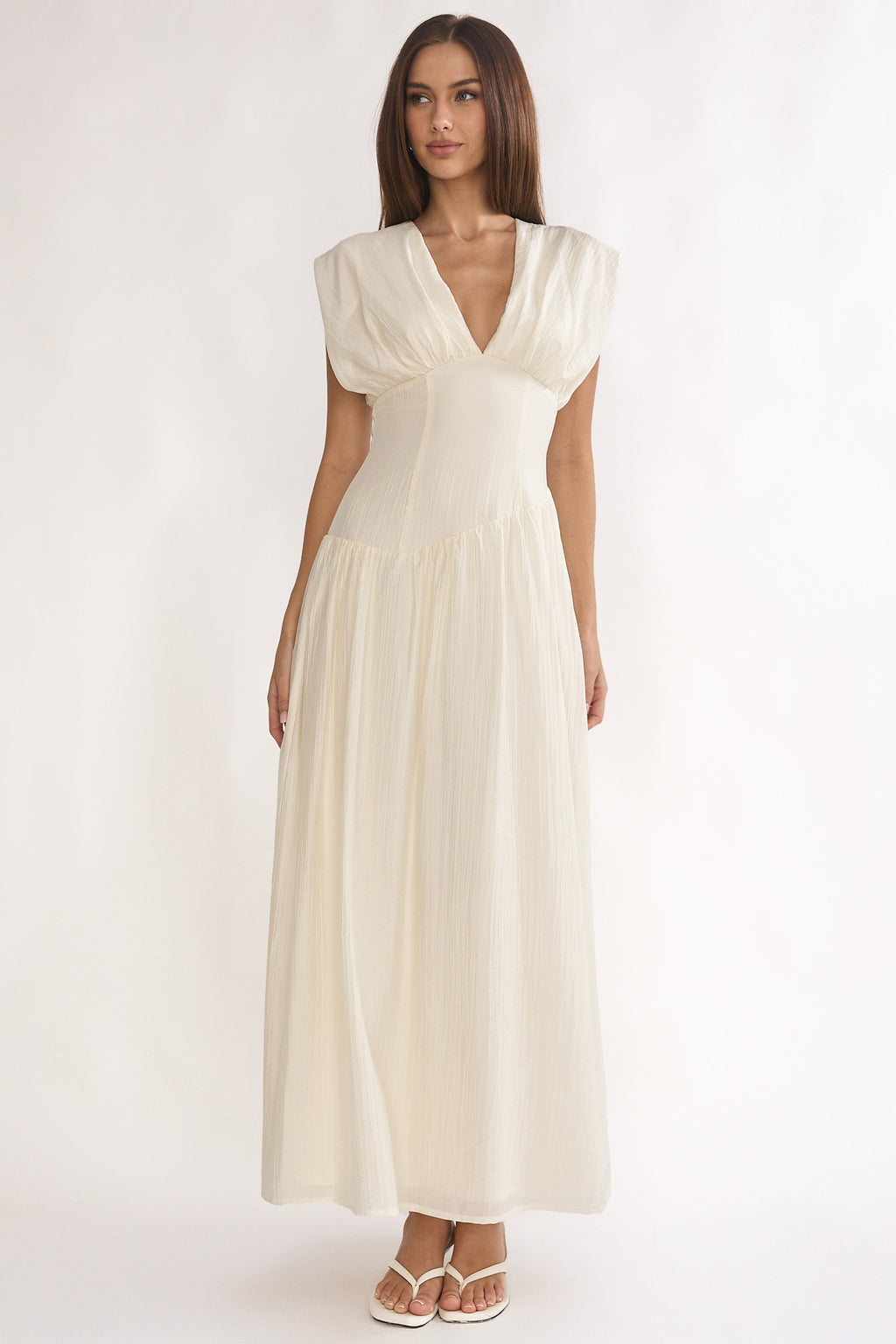 Danicka Asymmetric Waist Maxi Dress Cream by Selfie Leslie
