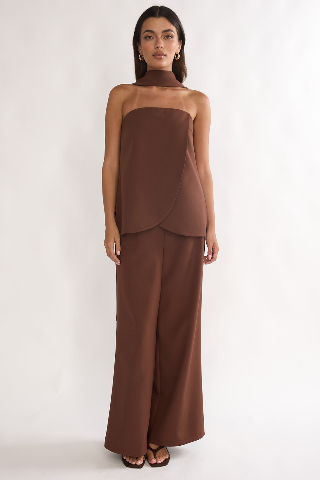 Florene Strapless Split Scarf Pants Chocolate by Selfie Leslie