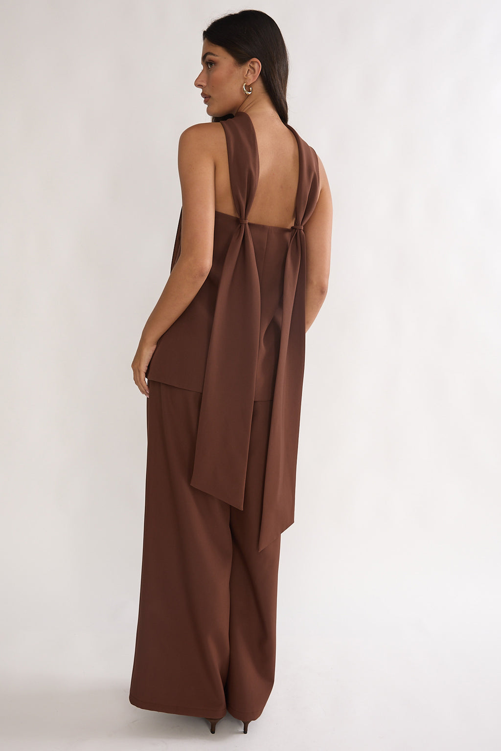 Florene Strapless Split Scarf Pants Chocolate by Selfie Leslie