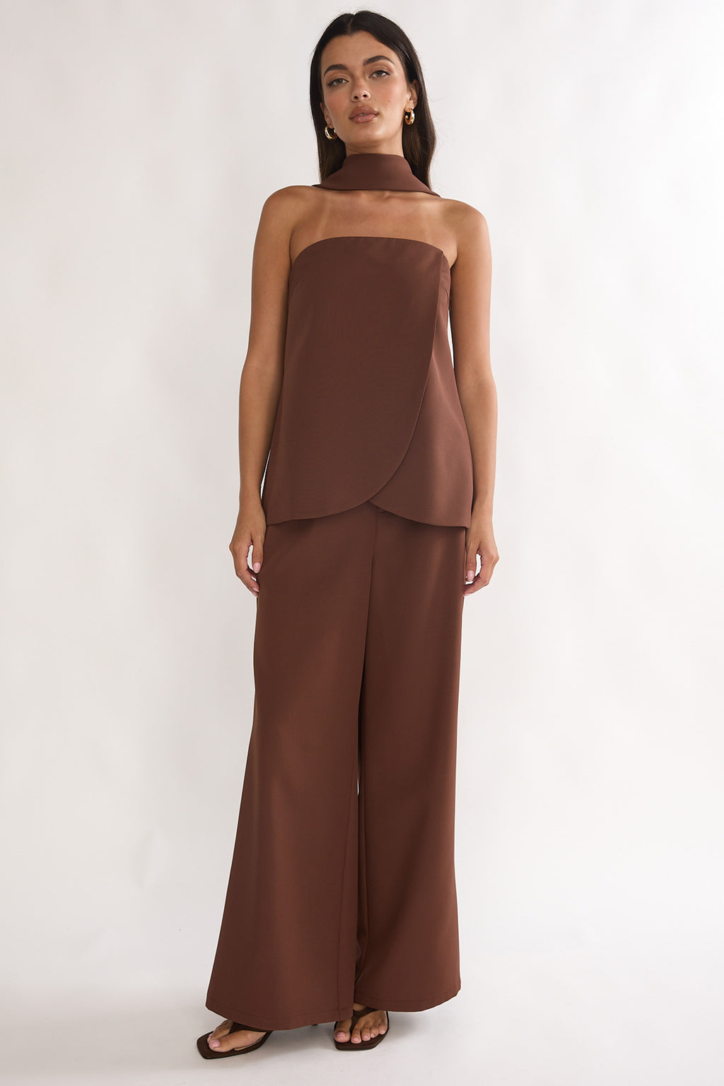 Florene Strapless Split Scarf Pants Chocolate by Selfie Leslie