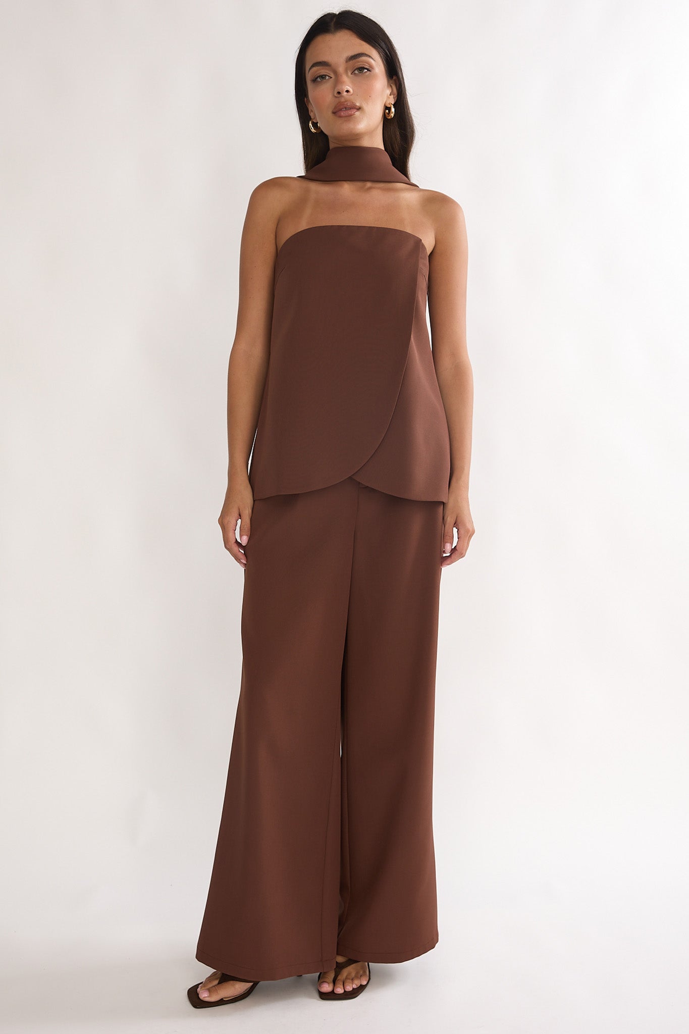 Florene Strapless Split Scarf Pants Chocolate by Selfie Leslie