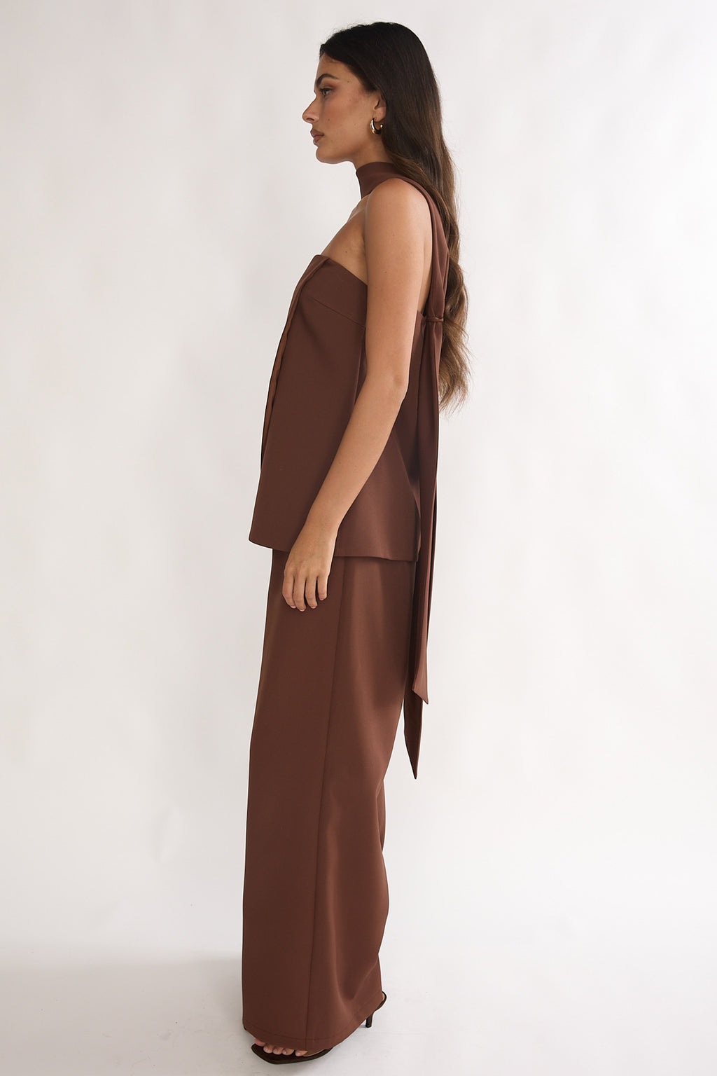 Florene Strapless Split Scarf Pants Chocolate by Selfie Leslie