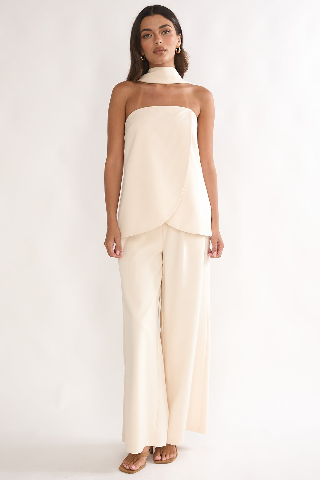 Florene Strapless Split Scarf Pants Vanilla by Selfie Leslie