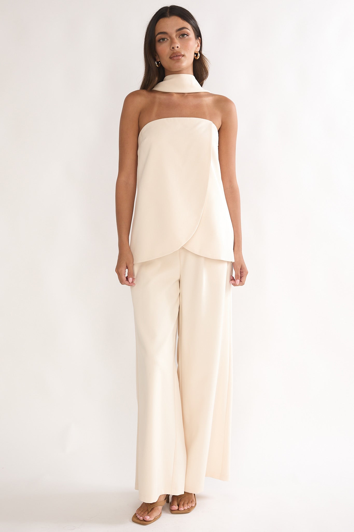 Florene Strapless Split Scarf Pants Vanilla by Selfie Leslie