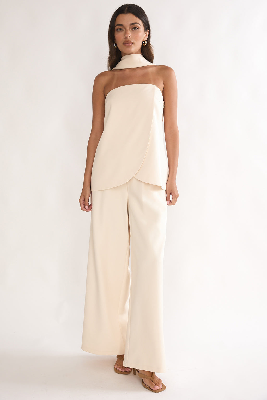 Florene Strapless Split Scarf Pants Vanilla by Selfie Leslie