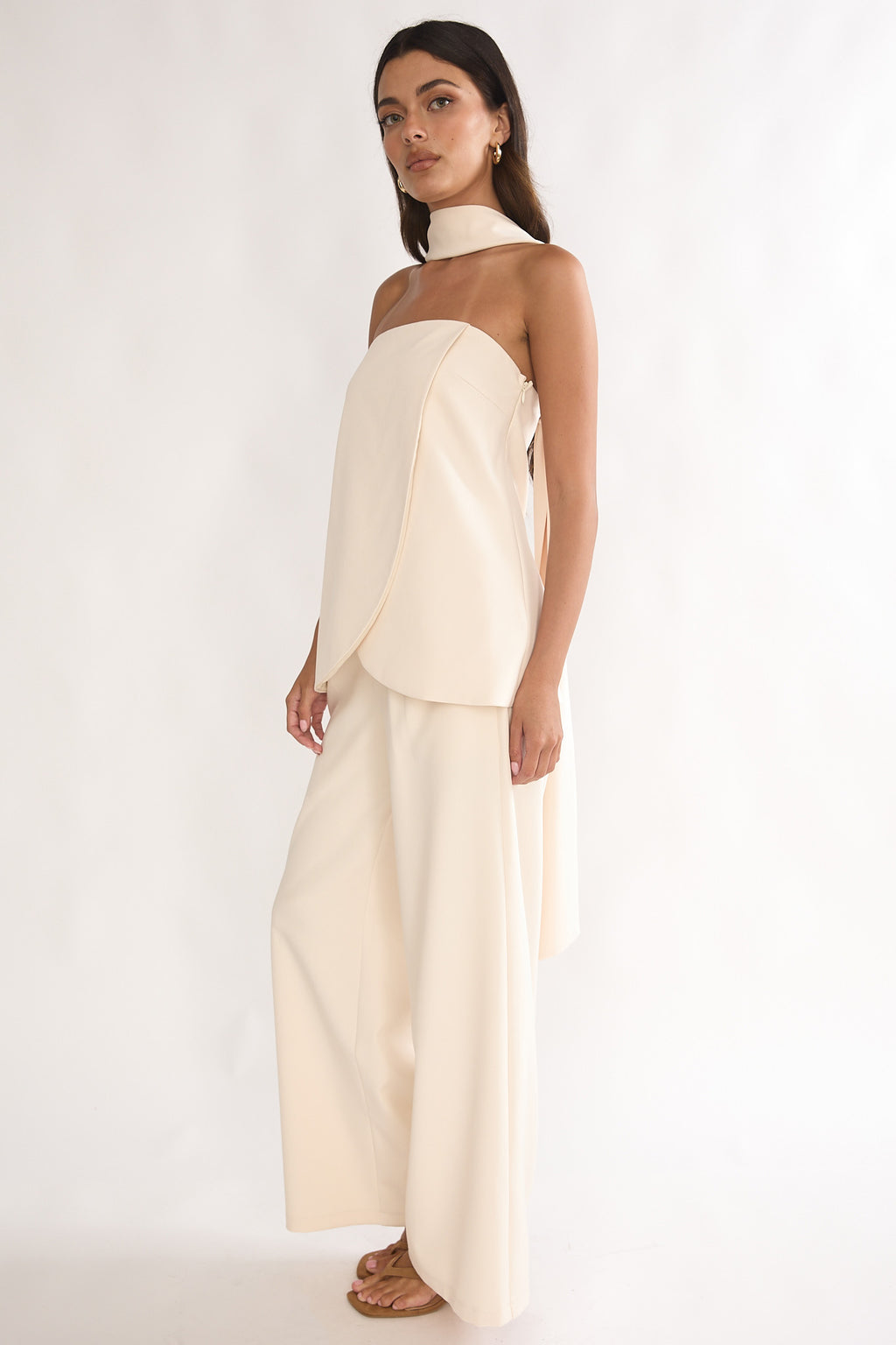 Florene Strapless Split Scarf Pants Vanilla by Selfie Leslie