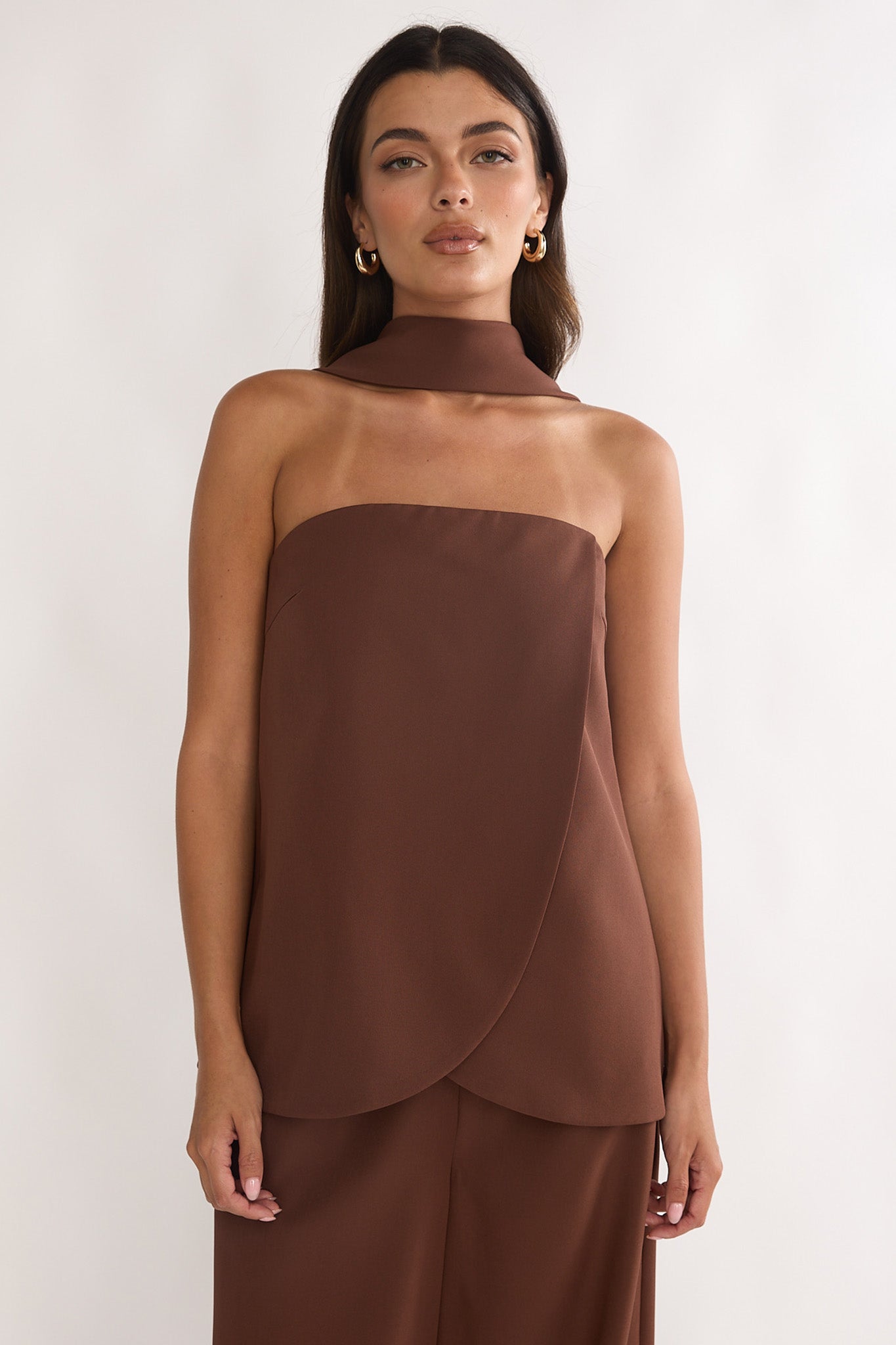 Florene Strapless Split Scarf Top Chocolate by Selfie Leslie