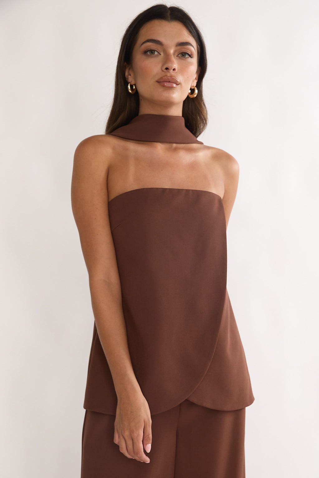 Florene Strapless Split Scarf Top Chocolate by Selfie Leslie