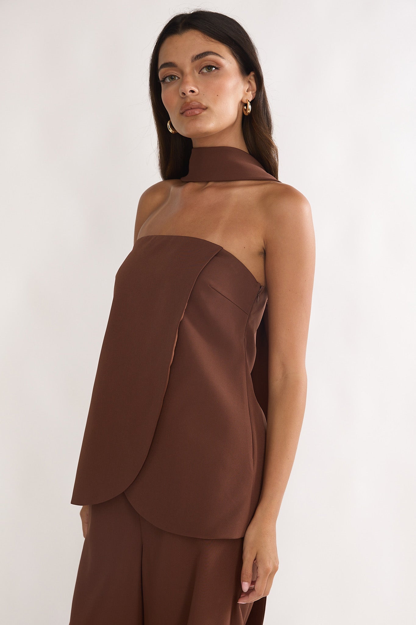 Florene Strapless Split Scarf Top Chocolate by Selfie Leslie