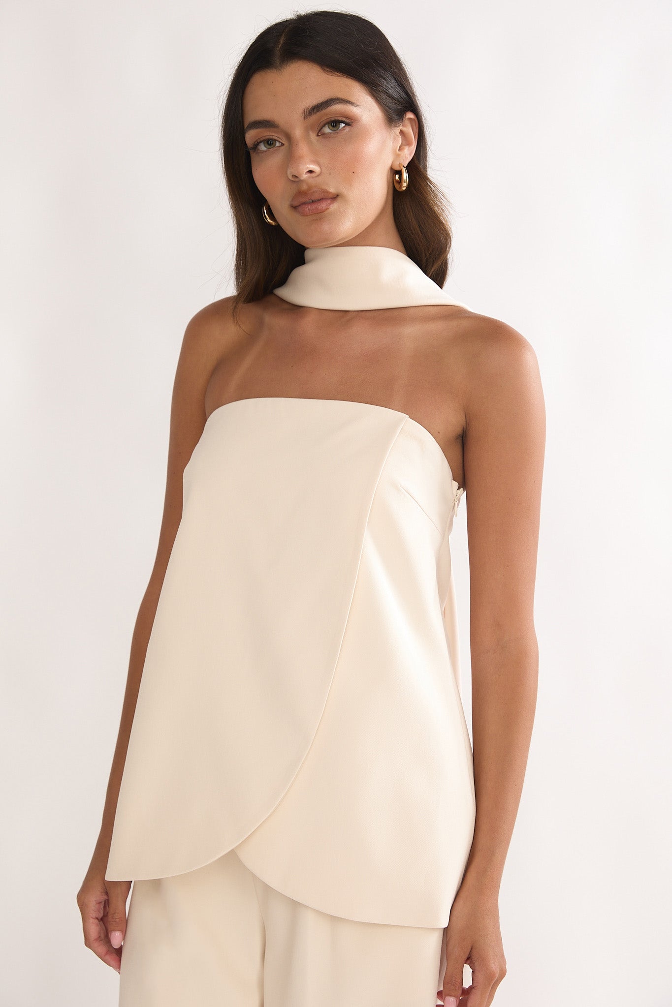 Florene Strapless Split Scarf Top Vanilla by Selfie Leslie