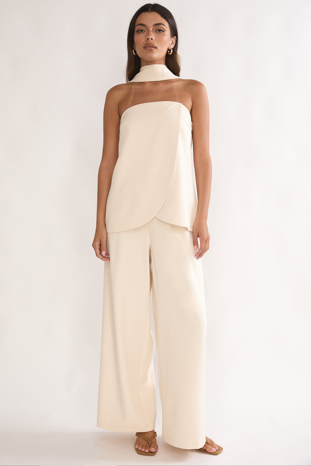 Florene Strapless Split Scarf Top Vanilla by Selfie Leslie