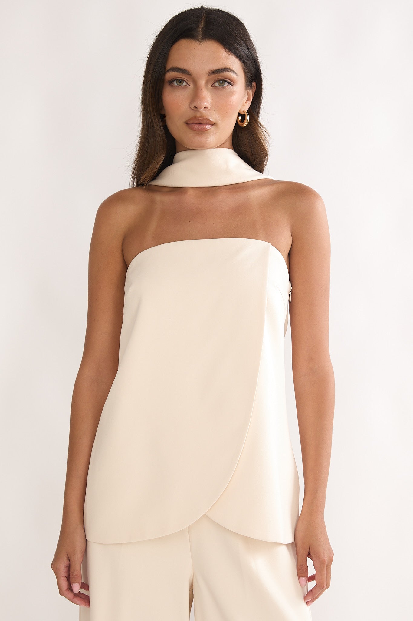 Florene Strapless Split Scarf Top Vanilla by Selfie Leslie