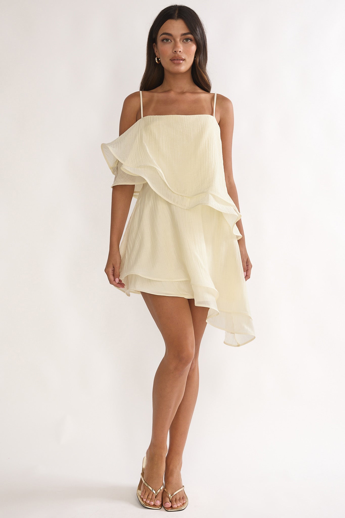 asilio asymmetric mini dress Como Asymmetric Layered Mini Dress Cream