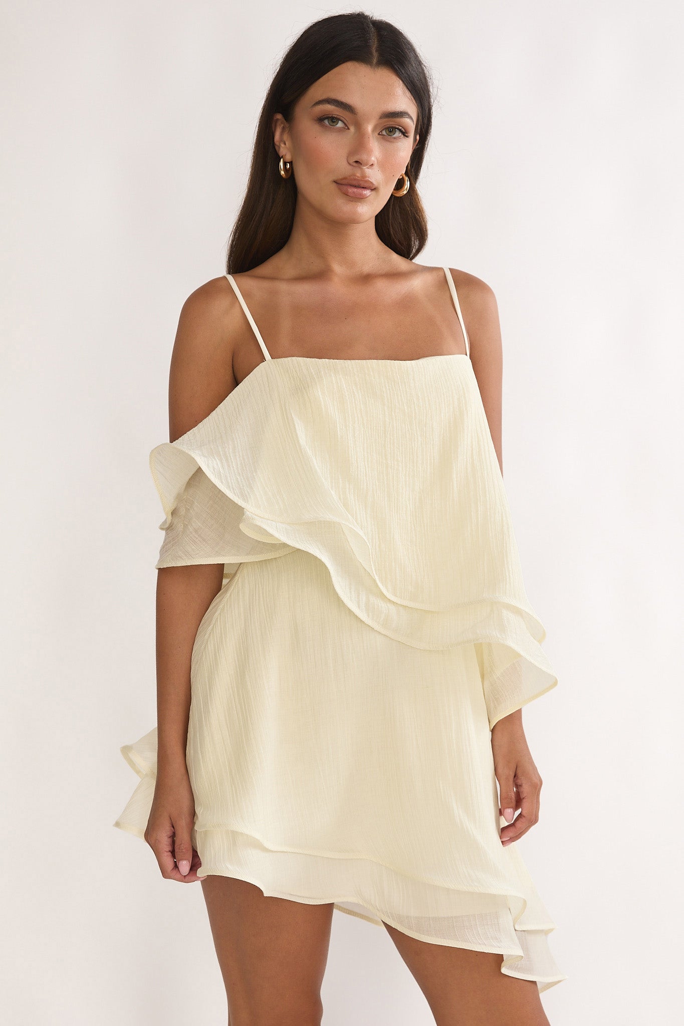 caelum mini dress Como Asymmetric Layered Mini Dress Cream