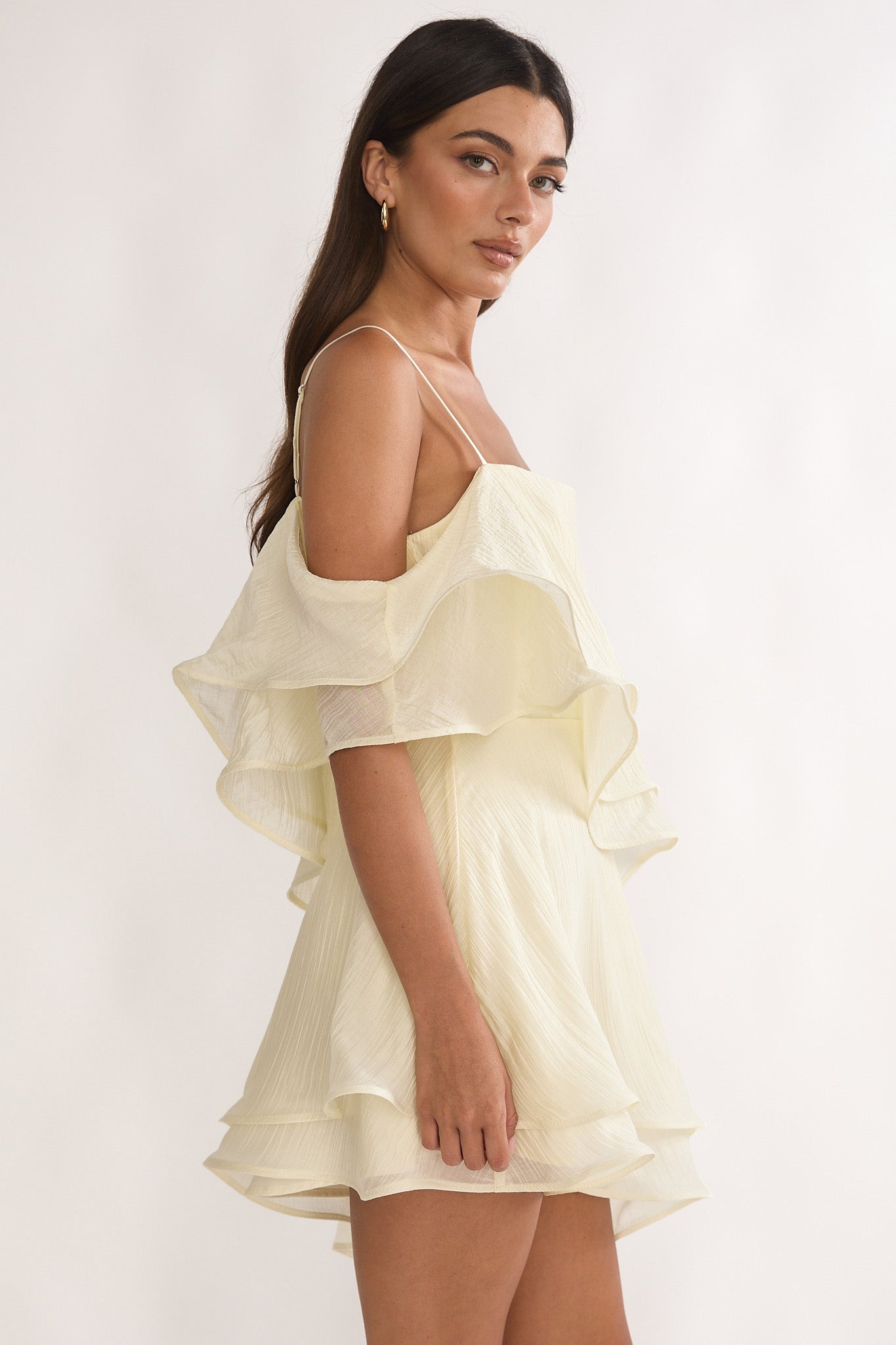 Como Asymmetric Layered Mini Dress Cream by Selfie Leslie