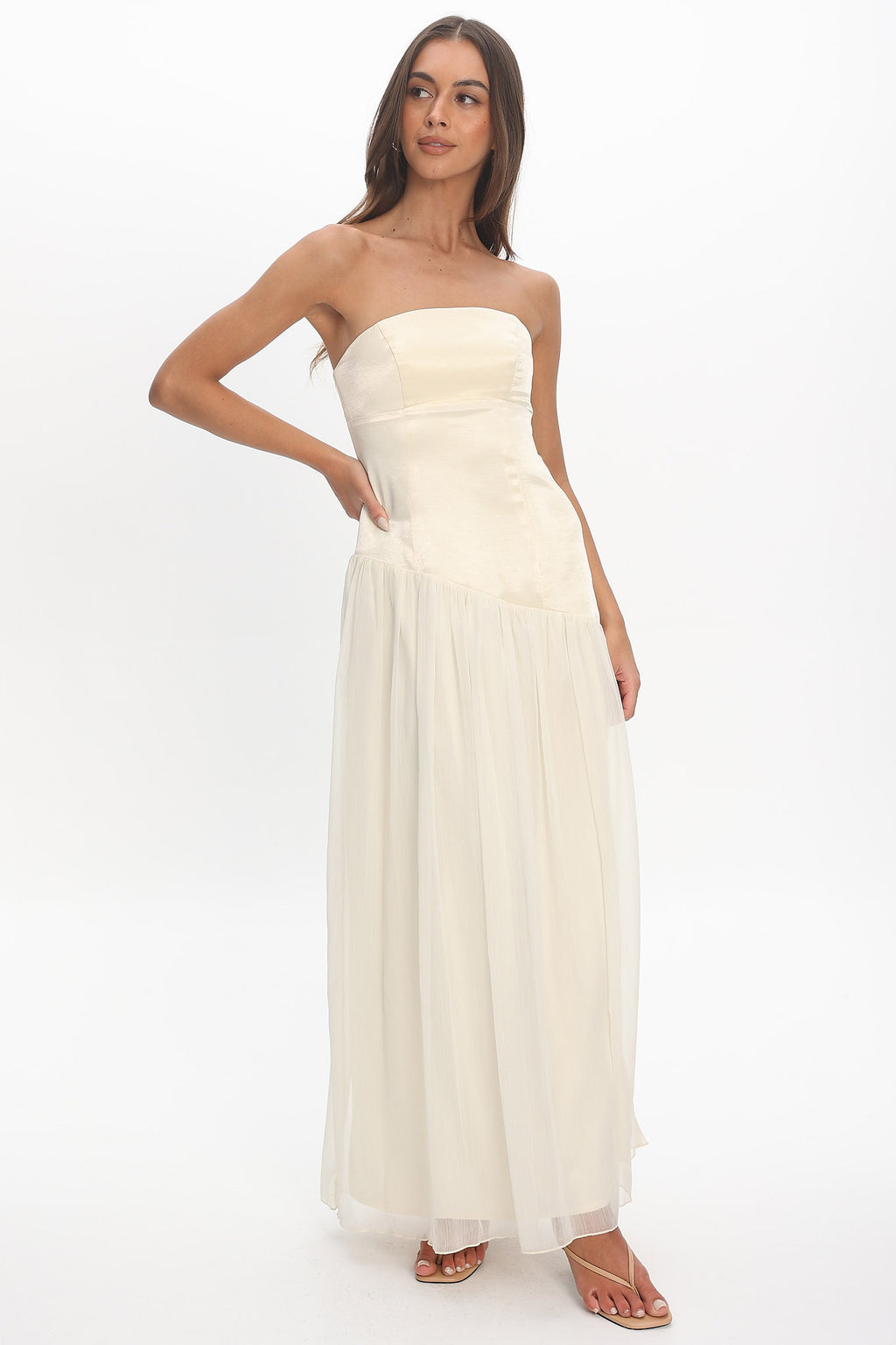 Karielle Asymmetric Drop Waist Maxi Dress Butter Selfie Leslie Karielle Asymmetric Drop Waist Maxi Dress Butter Selfie Leslie