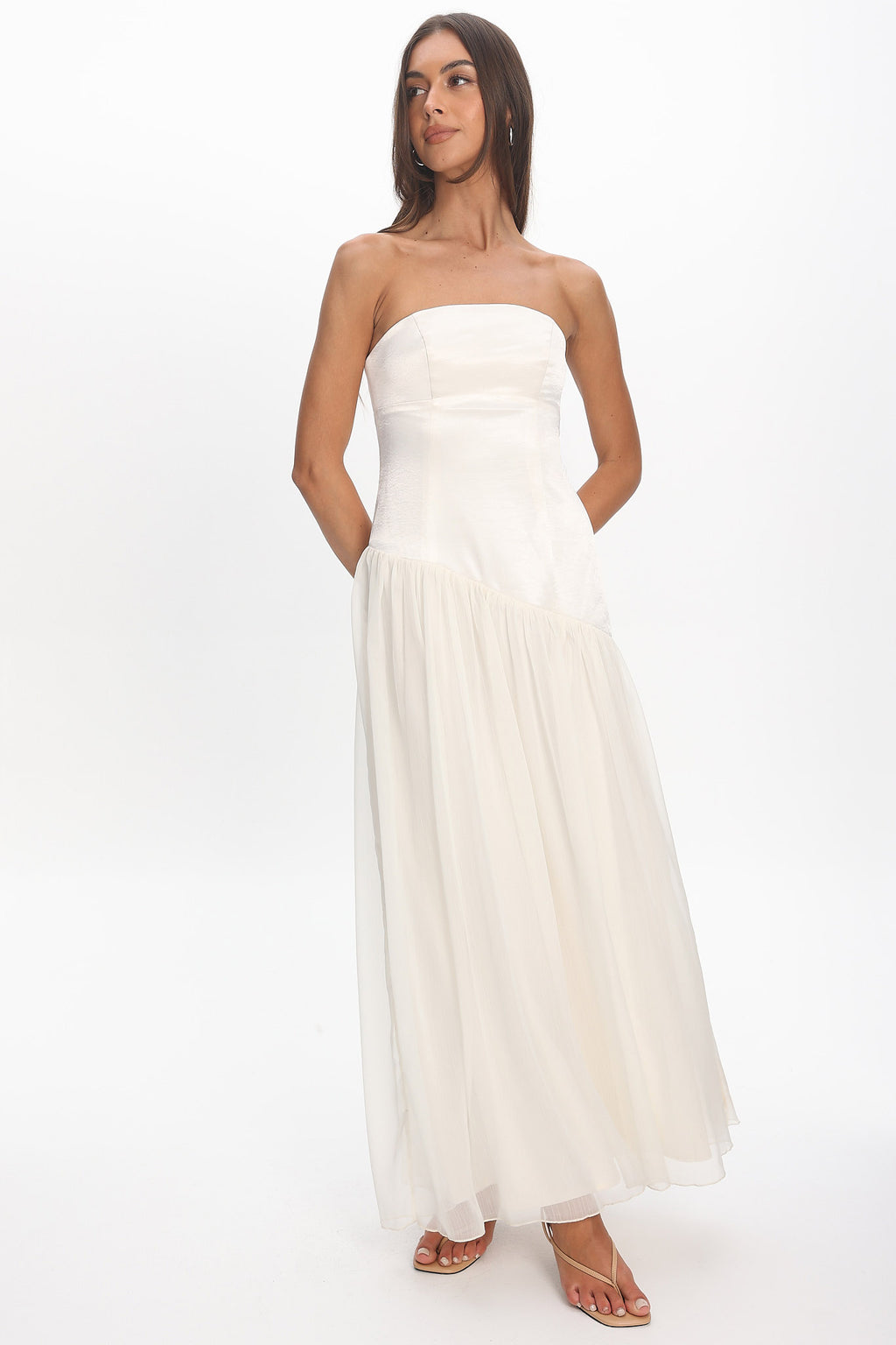 Karielle Asymmetric Drop Waist Maxi Dress Ivory - XS Karielle Asymmetric Drop Waist Maxi Dress Ivory - XS