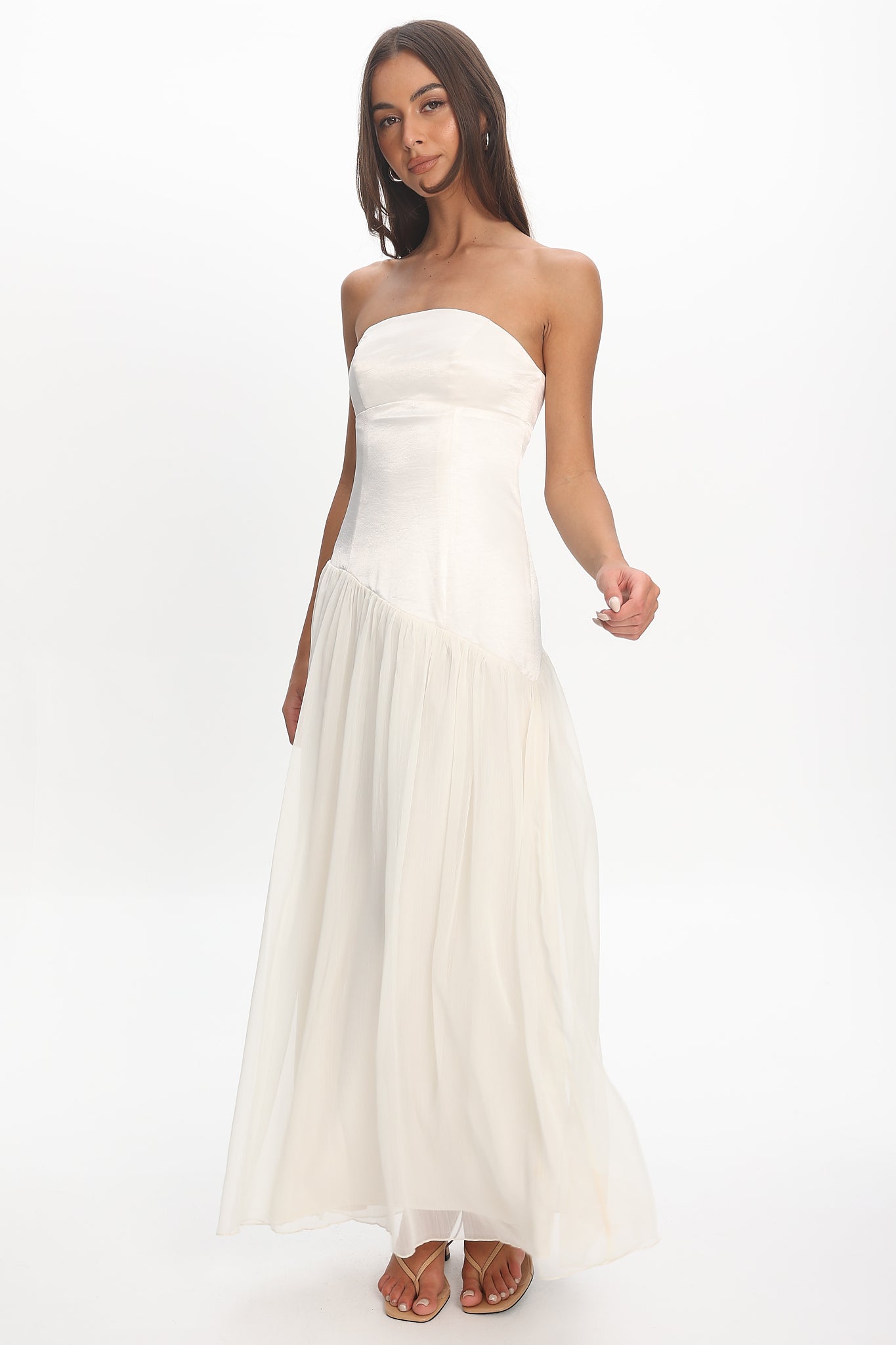 Karielle Asymmetric Drop Waist Maxi Dress Ivory - XS