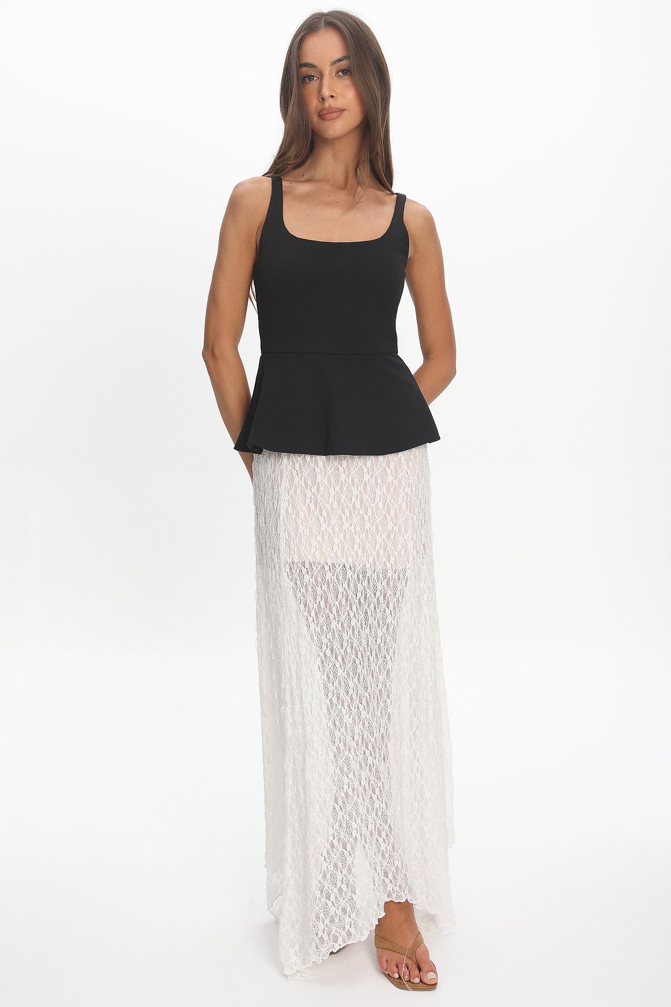 Kairah Peplum Lace Hem Maxi Dress Black | Selfie Leslie