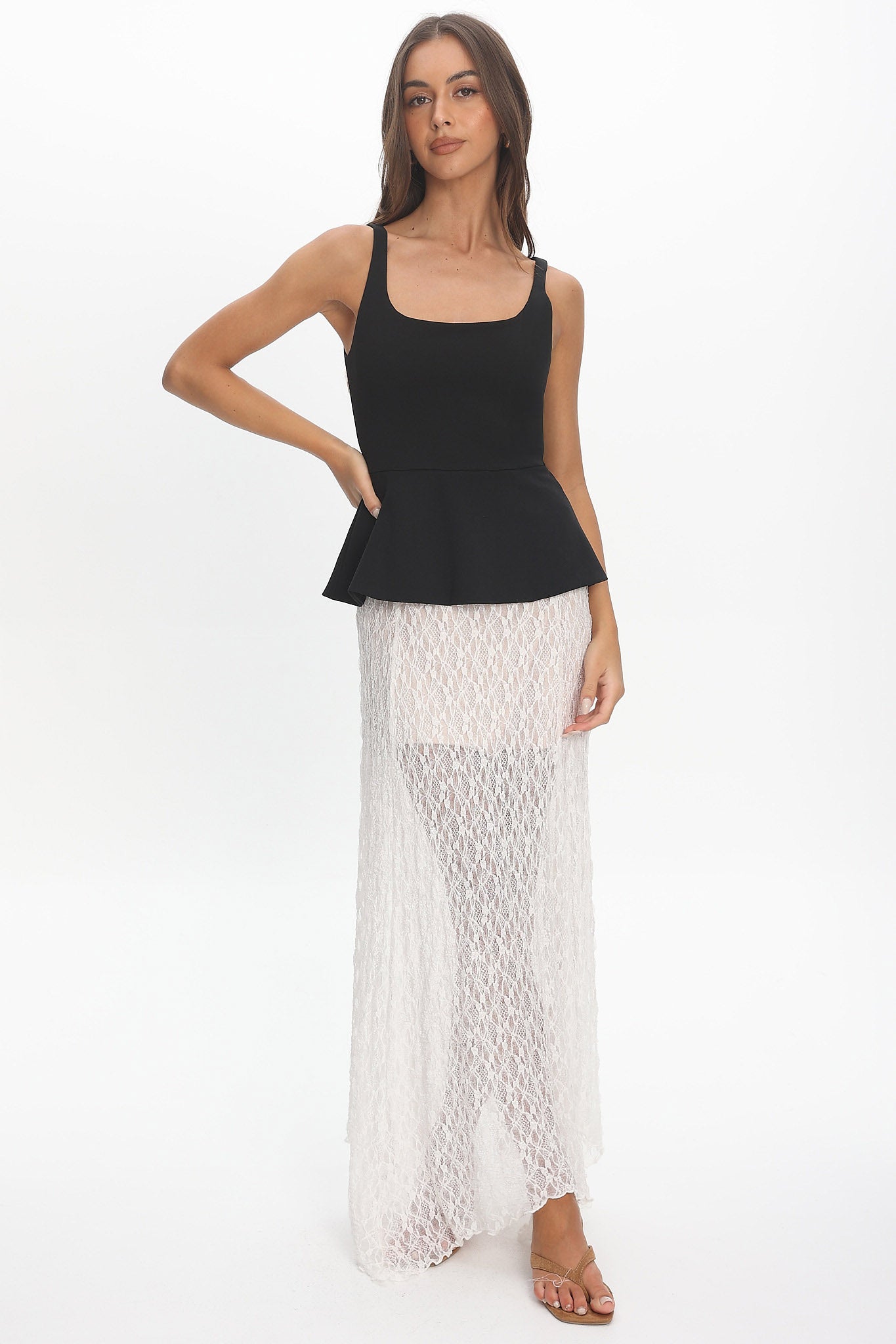 Shop the Kairah Peplum Lace Hem Maxi Dress Black
