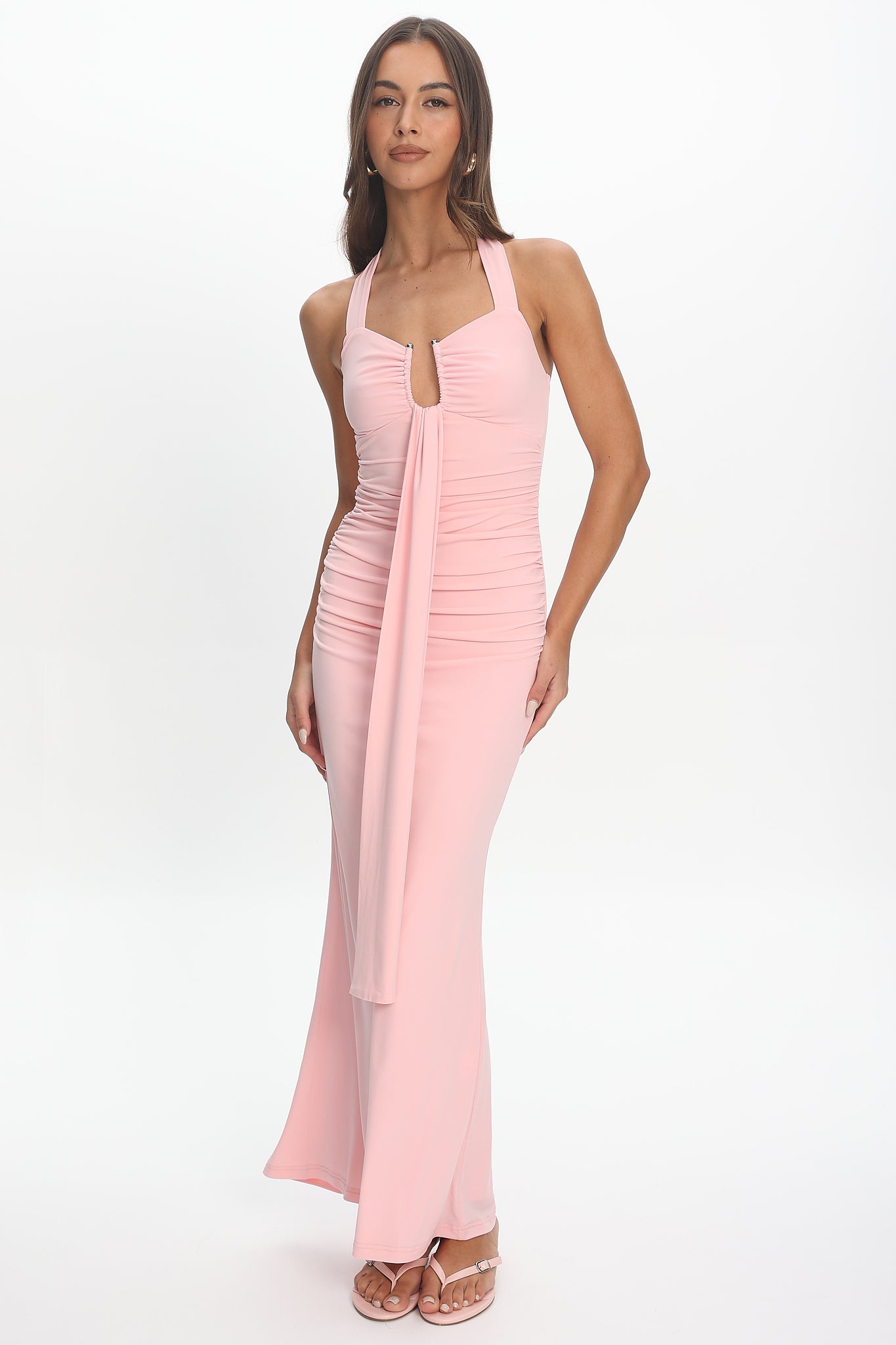 pink dress with drape Marla Sculptural Drape Dress 12 / Sunlit Pink