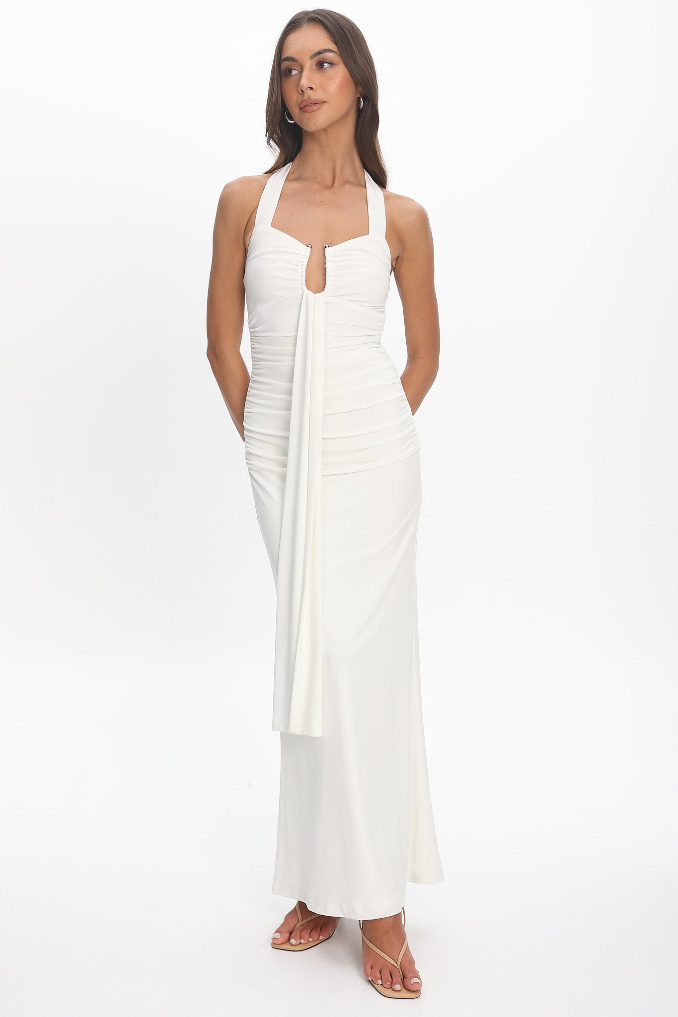 Opera Drape Bust Maxi Dress White | Selfie Leslie