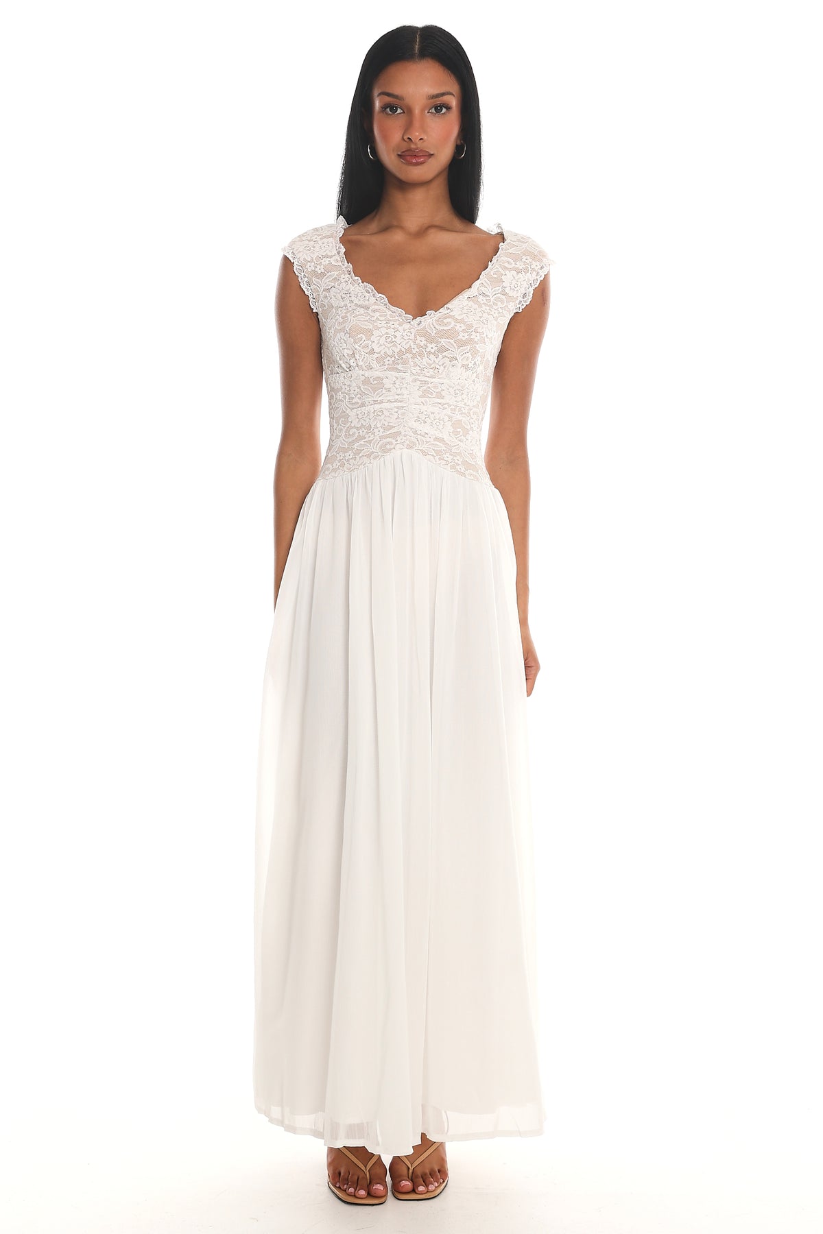 Korinna Lace Bodice Maxi Dress White by Selfie Leslie