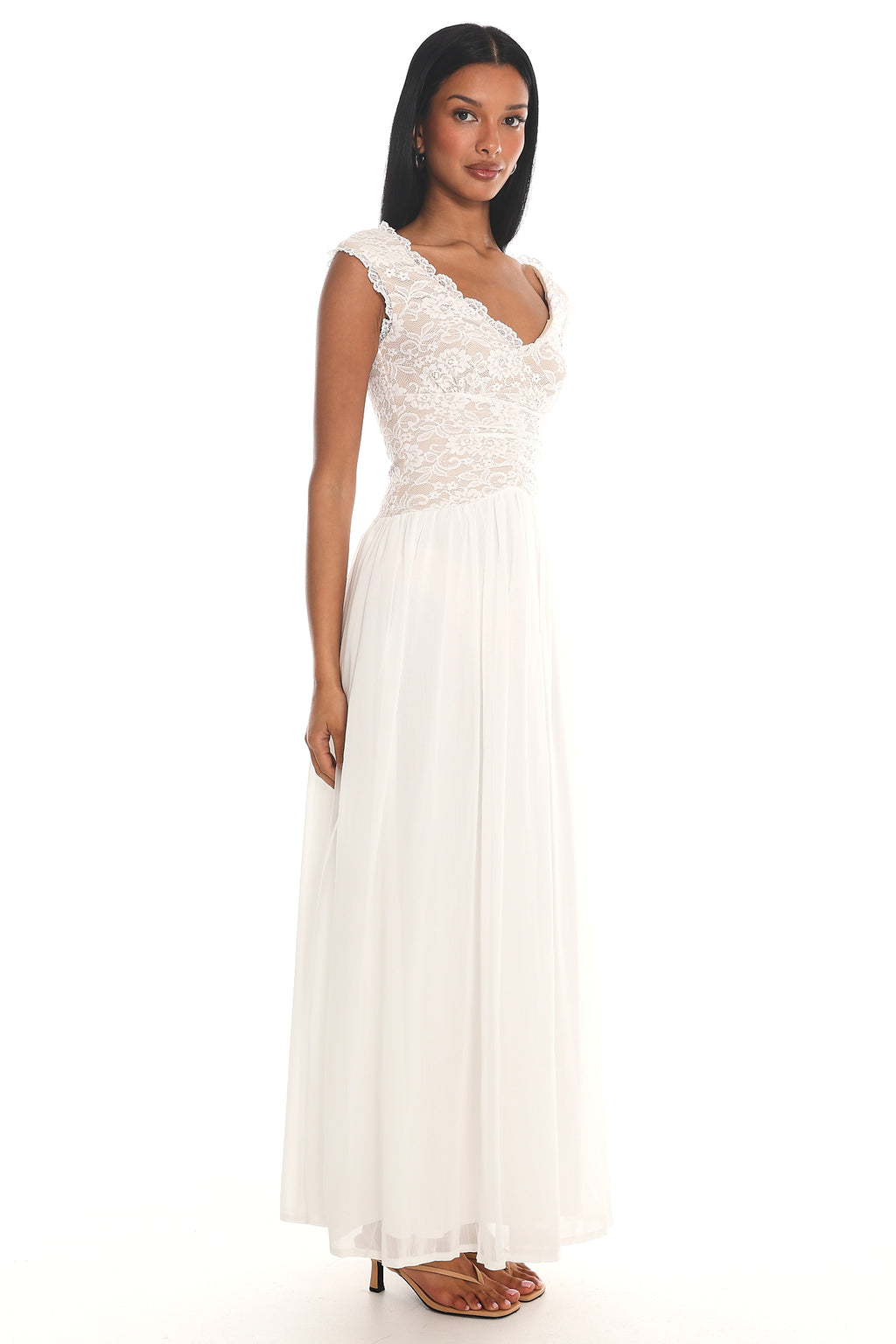 Korinna Lace Bodice Maxi Dress White by Selfie Leslie