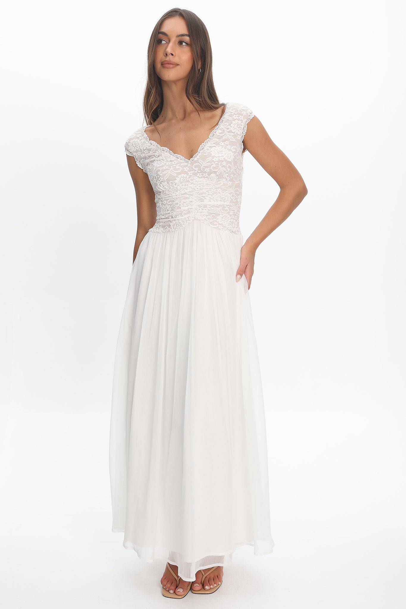 Korinna Lace Bodice Maxi Dress White | Selfie Leslie