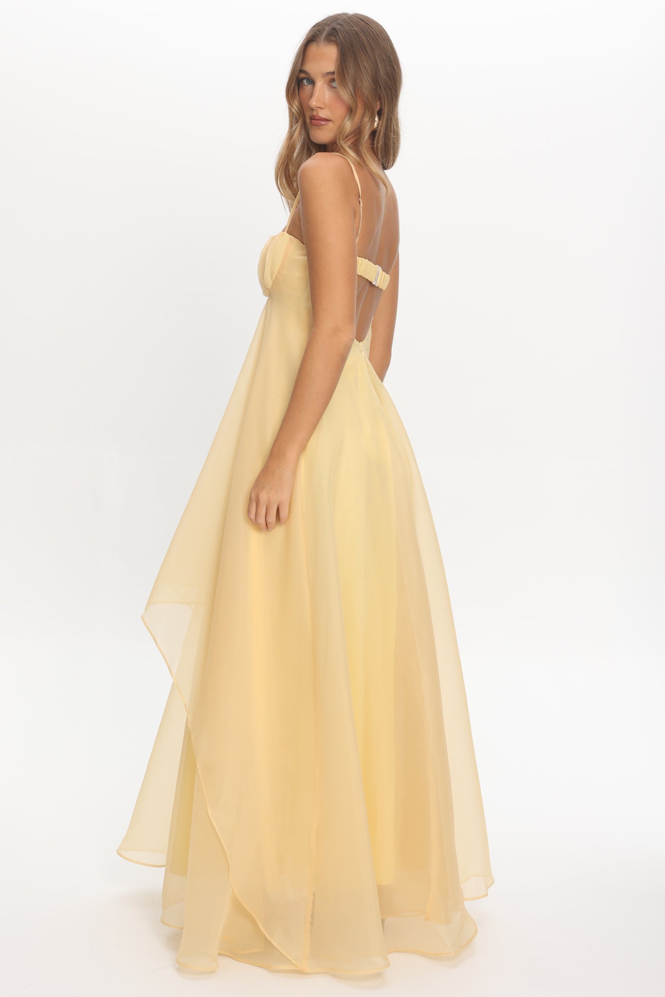 marigold yellow dress Marlee V Neck Midi Dress- Elle Maxine a casual workday Marigold Sun Gathered Bust Maxi