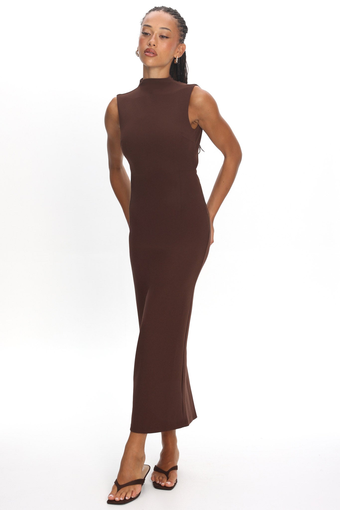 Tellora Backless Mock Neck Maxi Dress Chocolate | Selfie Leslie