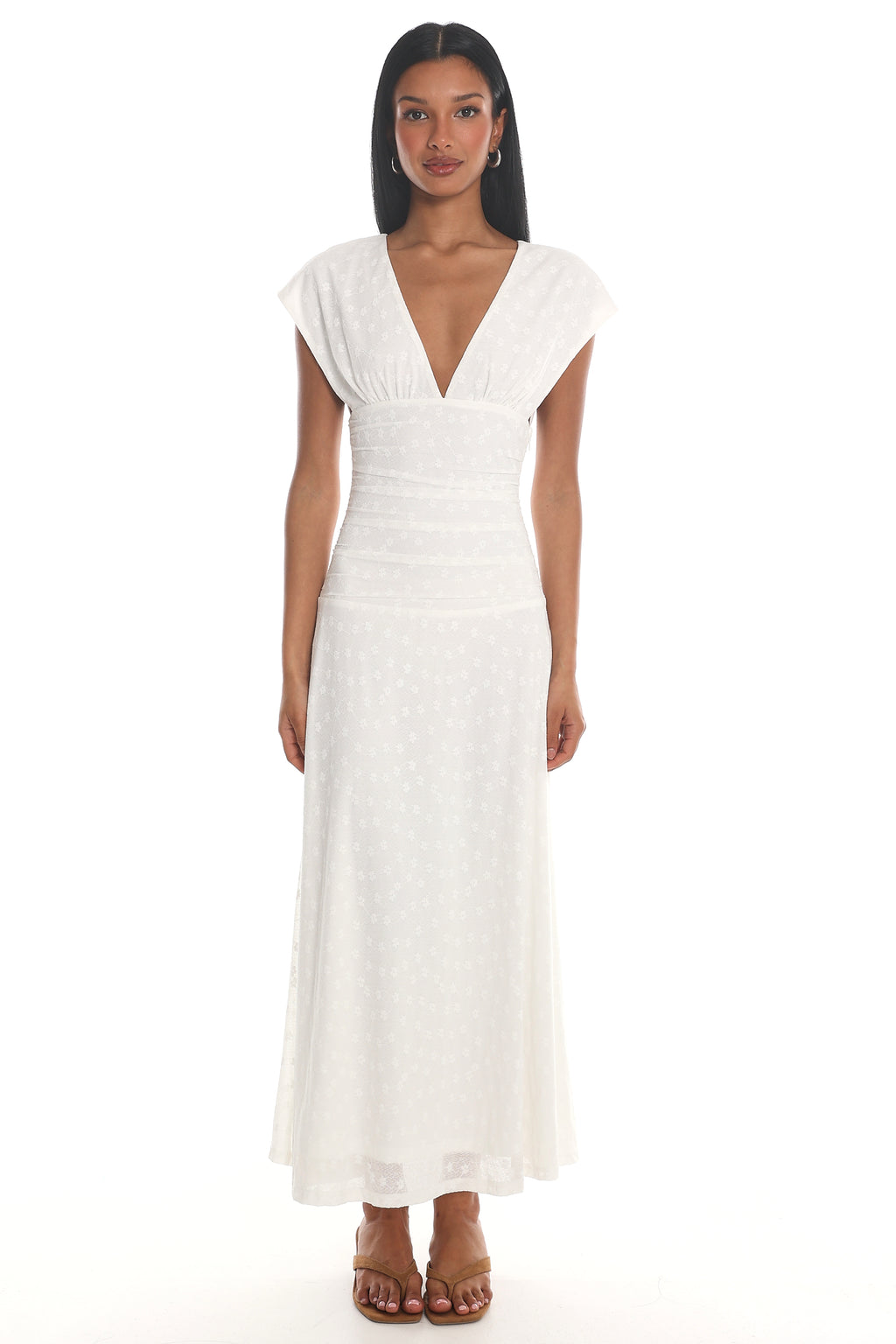 Novia Ruched Bodice Maxi Dress Embroidered Off White by Selfie Leslie
