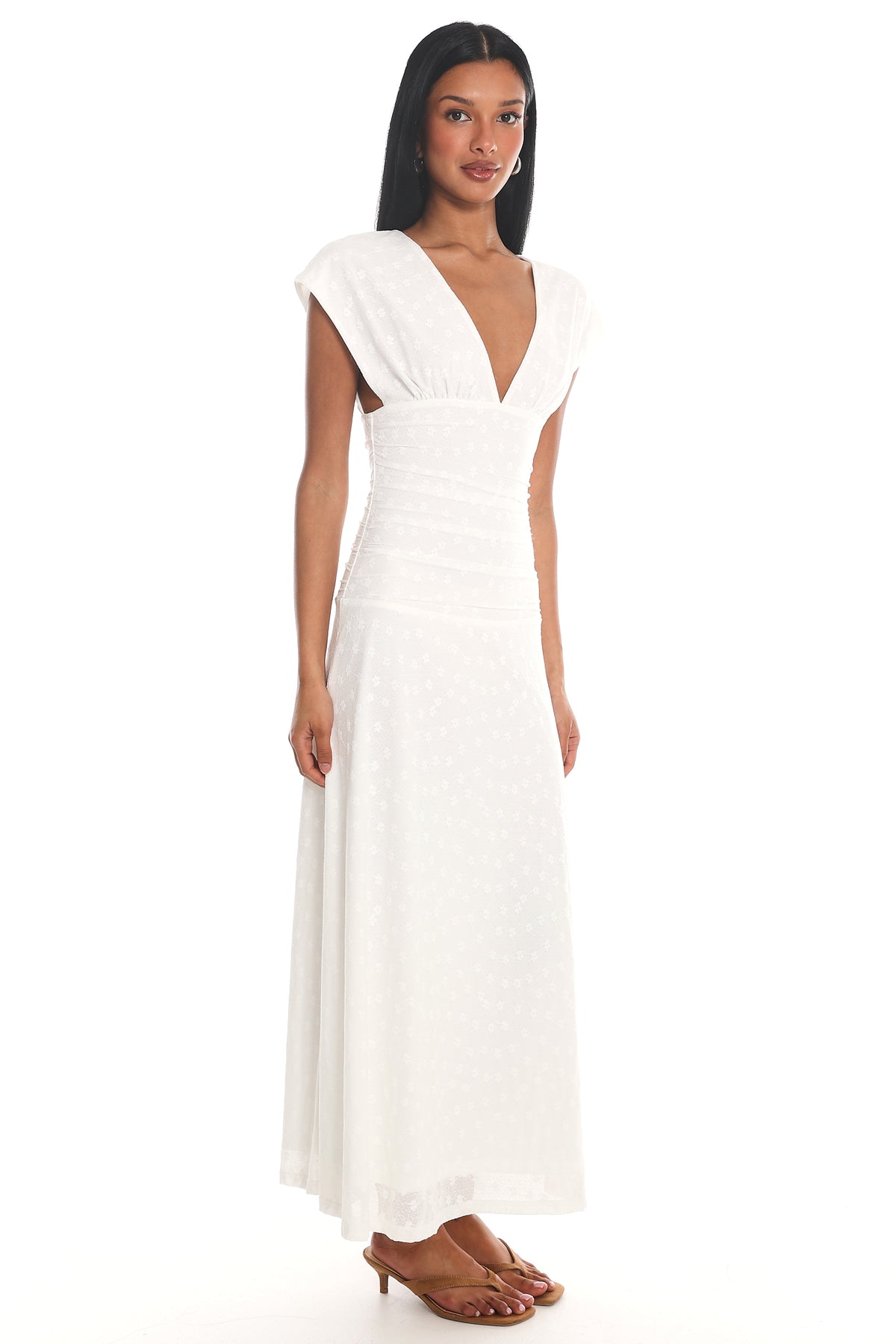 Novia Ruched Bodice Maxi Dress Embroidered Off White by Selfie Leslie