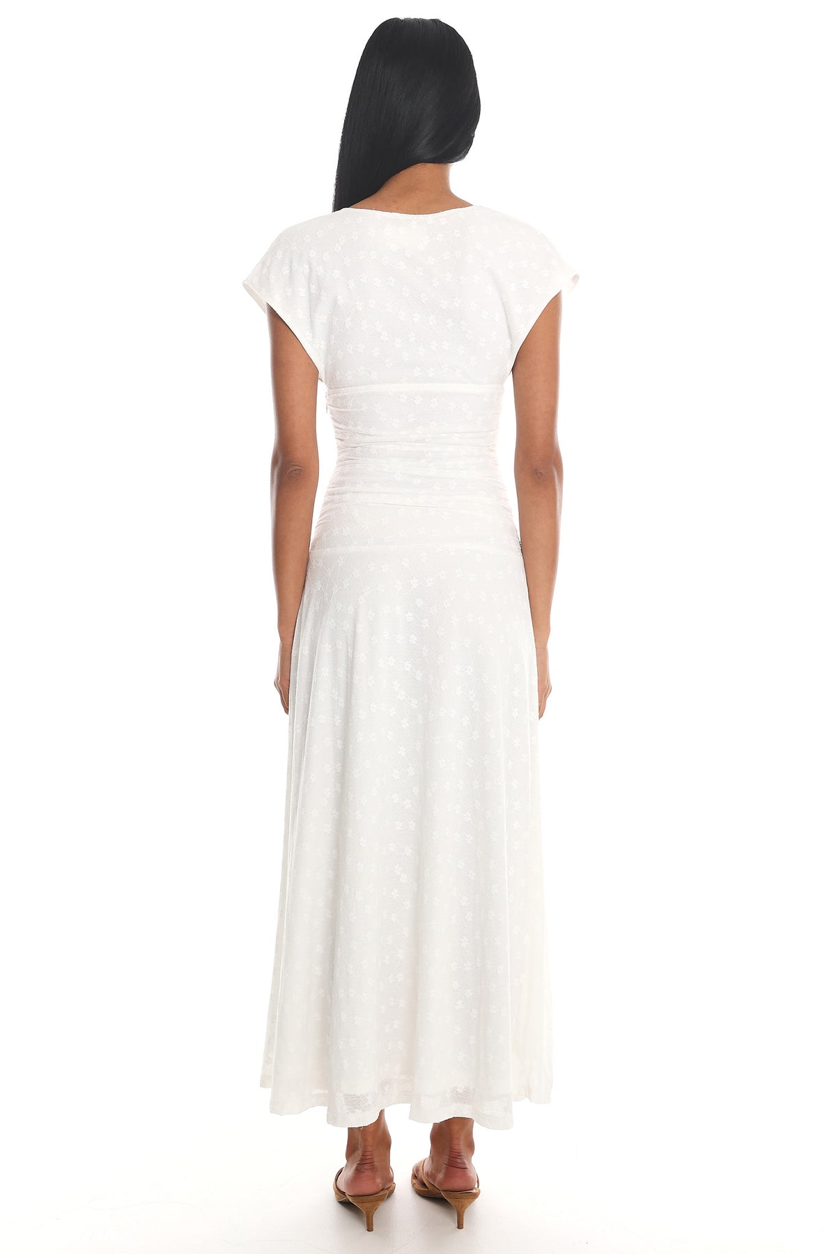 Novia Ruched Bodice Maxi Dress Embroidered Off White by Selfie Leslie