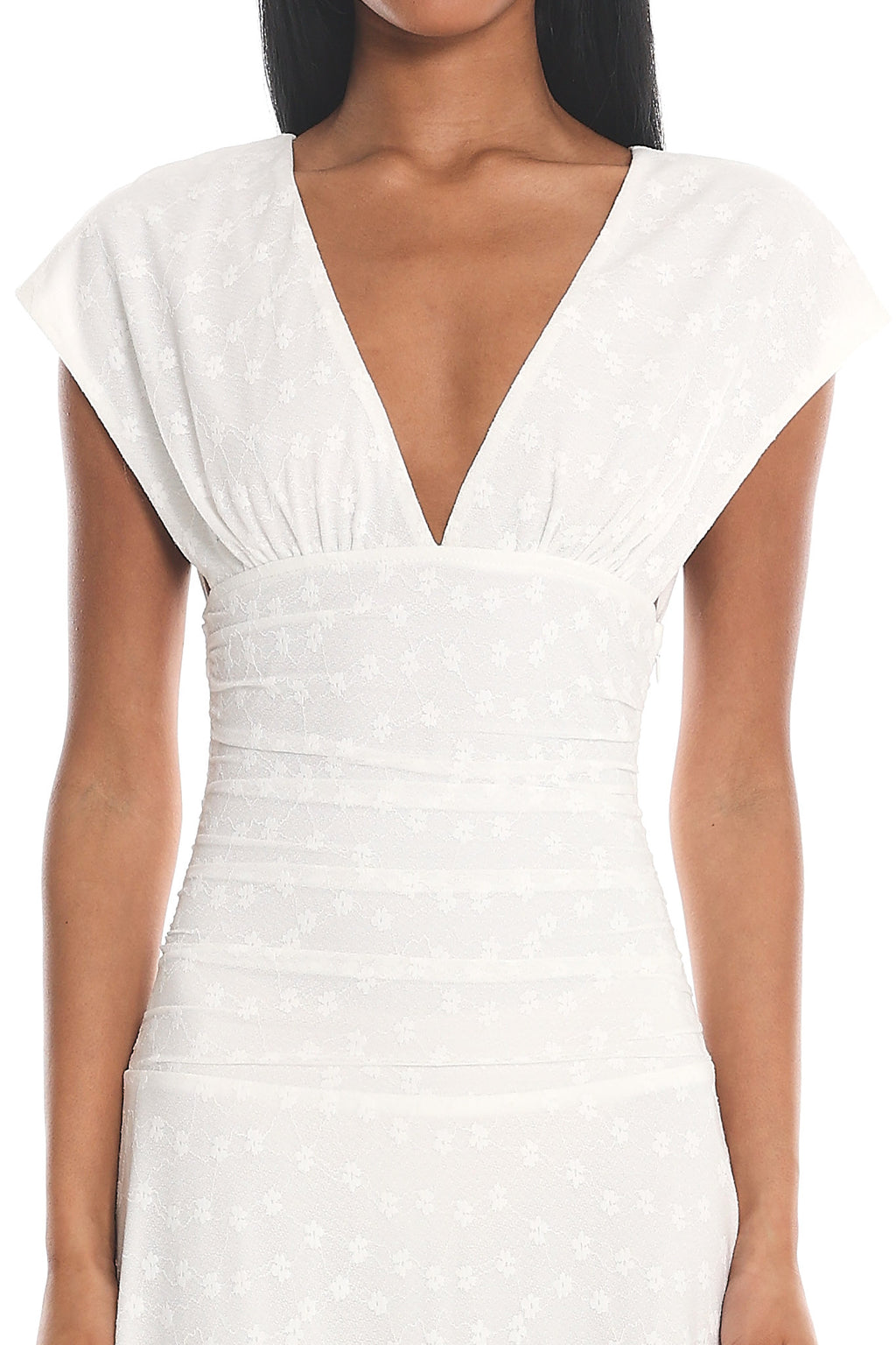 Novia Ruched Bodice Maxi Dress Embroidered Off White by Selfie Leslie