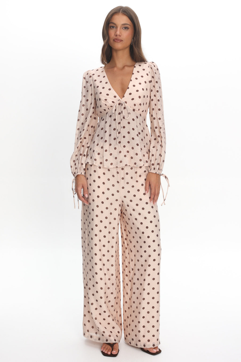 Anessa Balloon Sleeve Top Polka Dot Cream