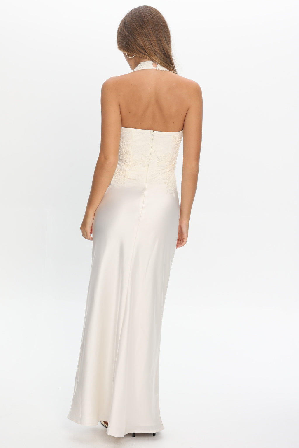 Rejina Asymmetric Neckline Embellished Maxi Dress Off White