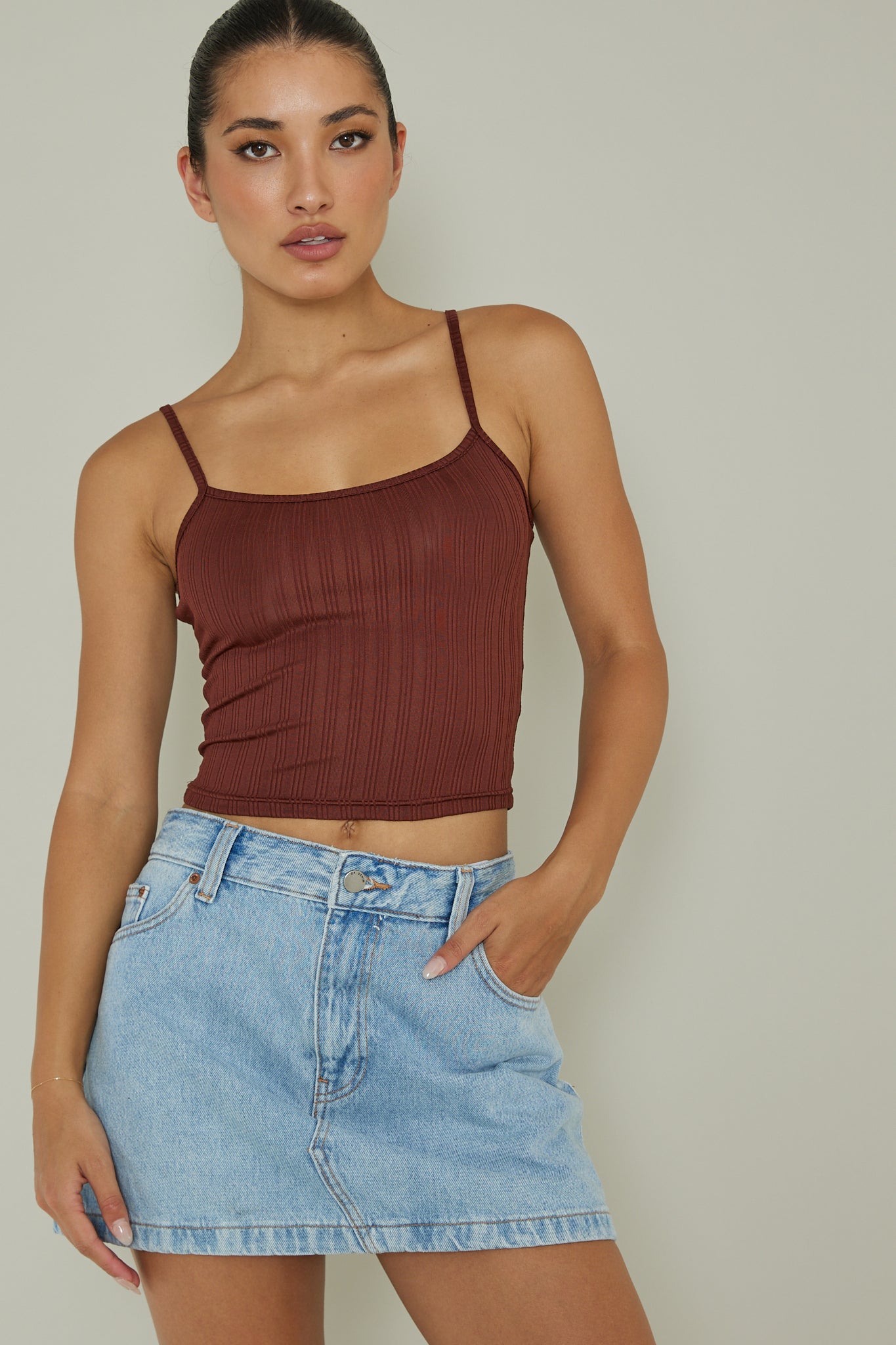 Sold Out Ribbed Cami Top Chocolate by Selfie Leslie