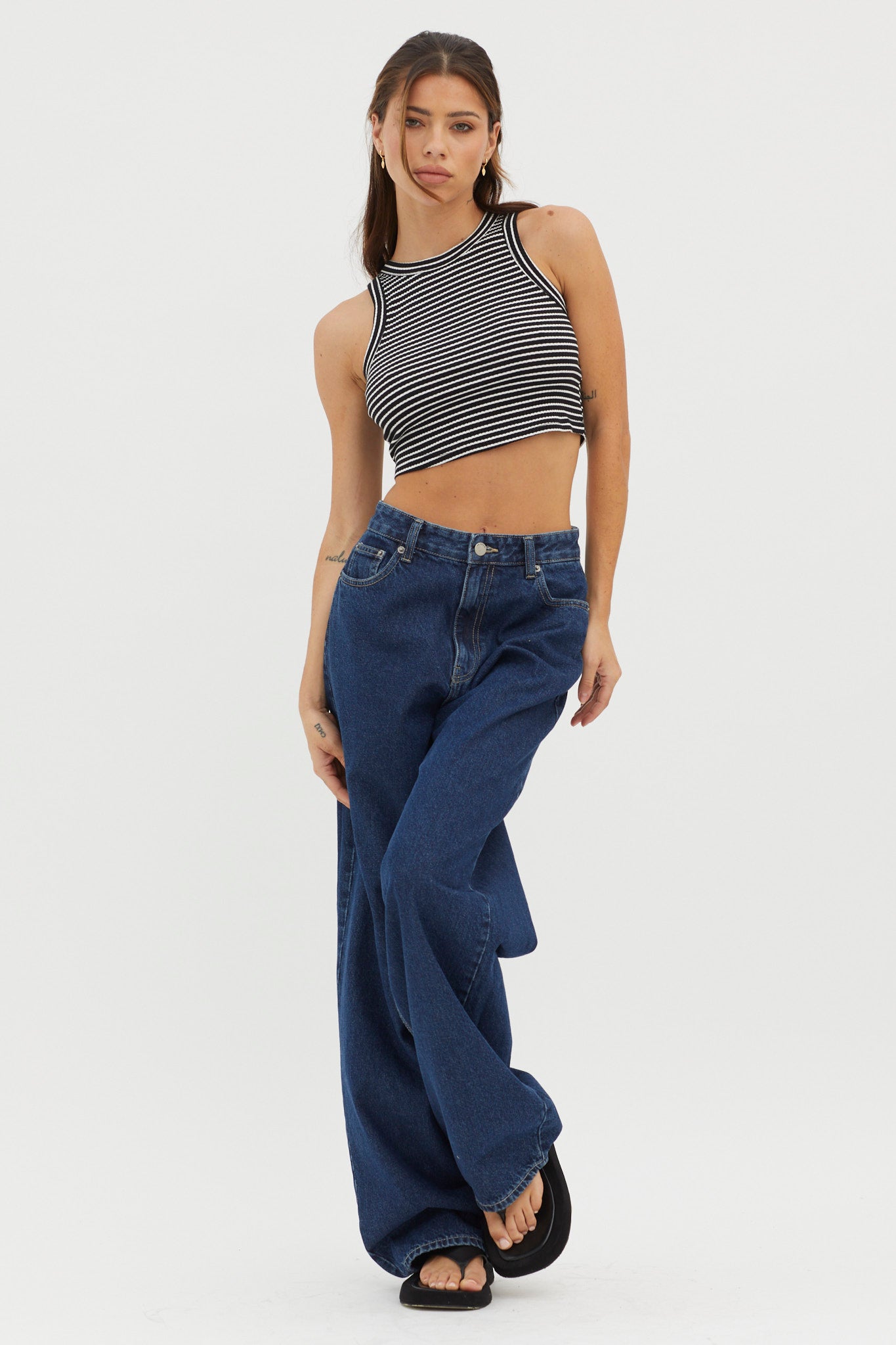Seeker Ribbed Crop Top Striped Black Base by Selfie Leslie