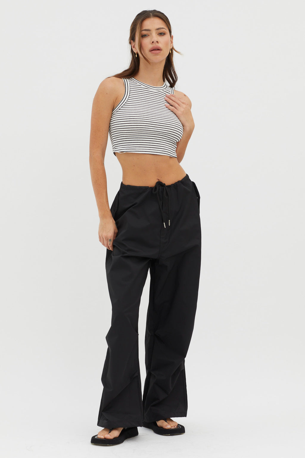 Seeker Ribbed Crop Top Striped White Base by Selfie Leslie